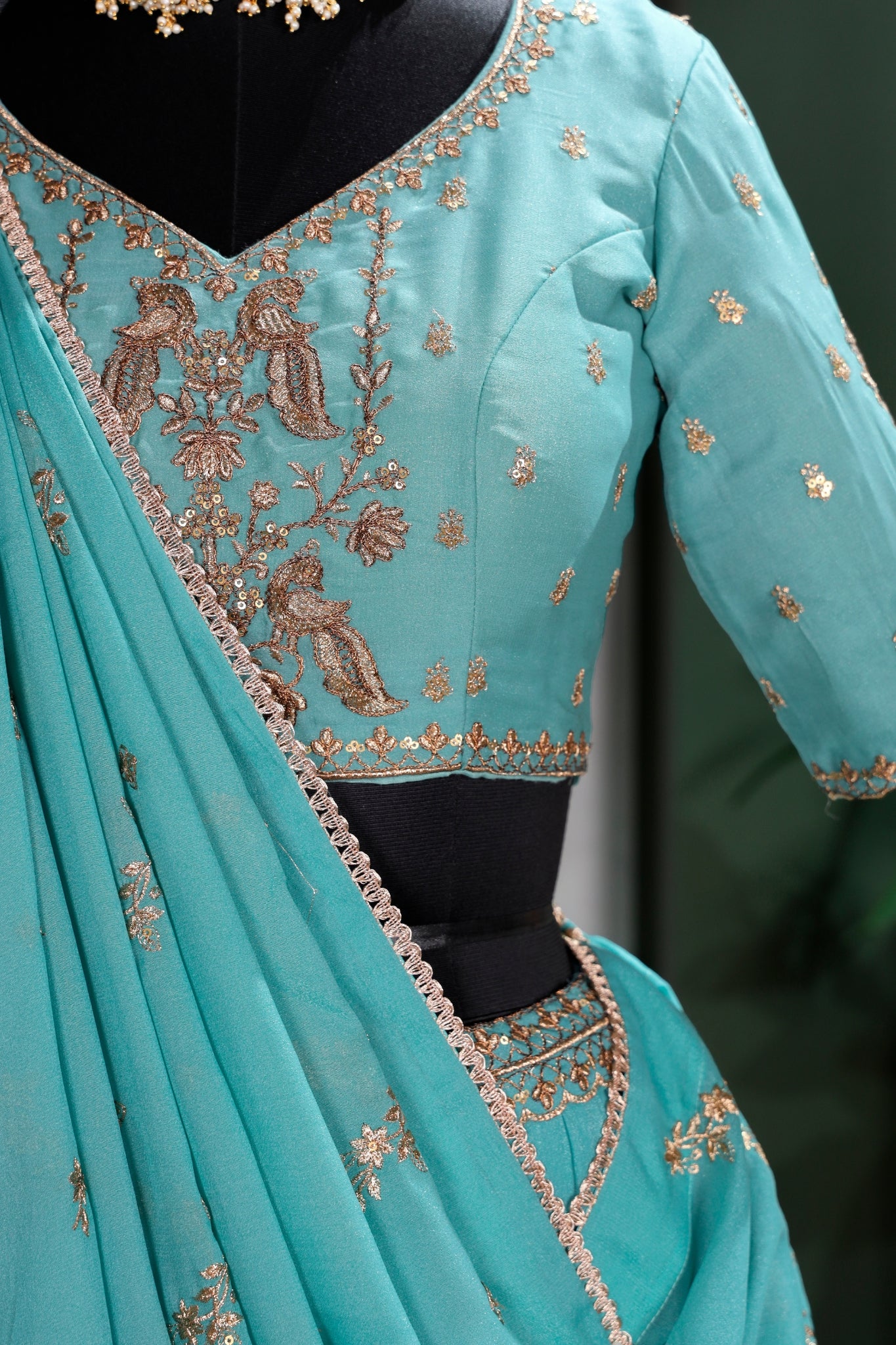 Premium Sky Blue Star Georgette Lehenga Choli Set For Women