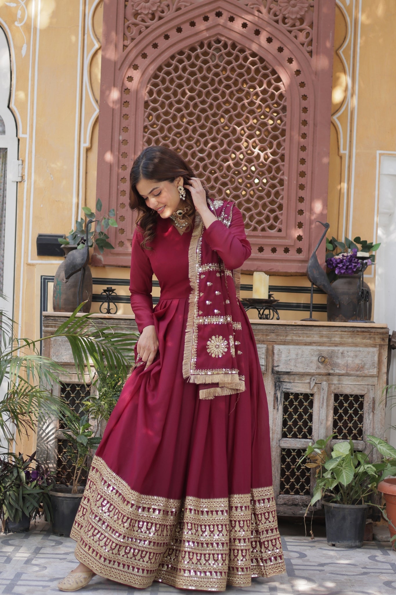 Georgette Embroidered Sequins Work Stunning Wedding Gown