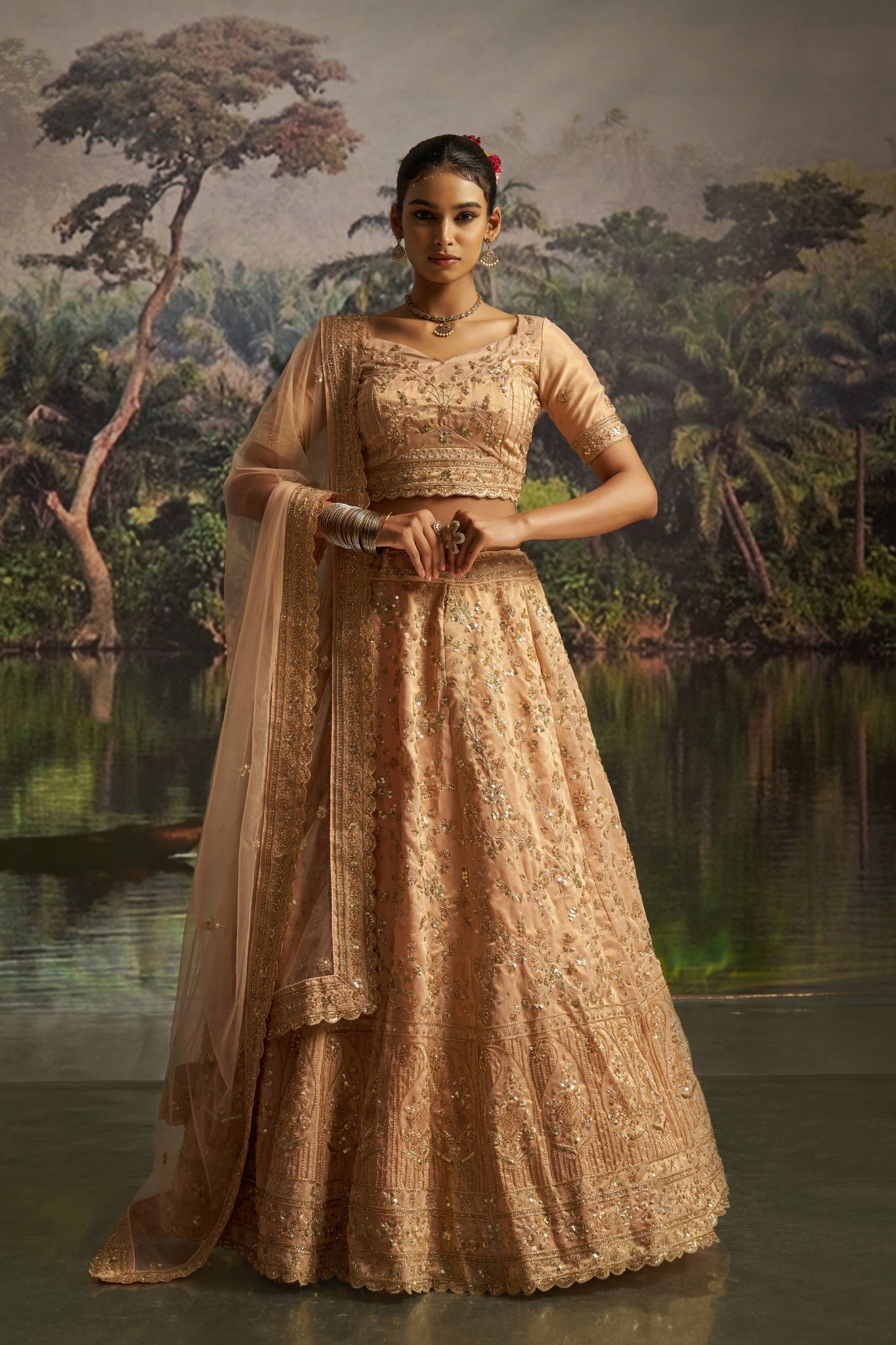 Peach Gota Silk Designer Luxury Lehenga Set