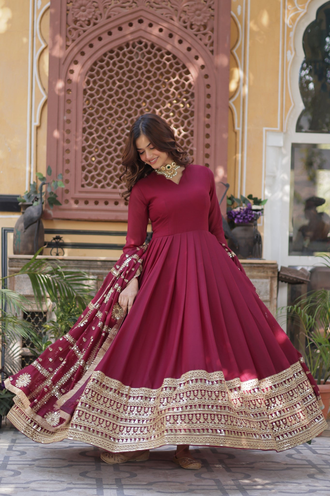 Georgette Embroidered Sequins Work Stunning Wedding Gown