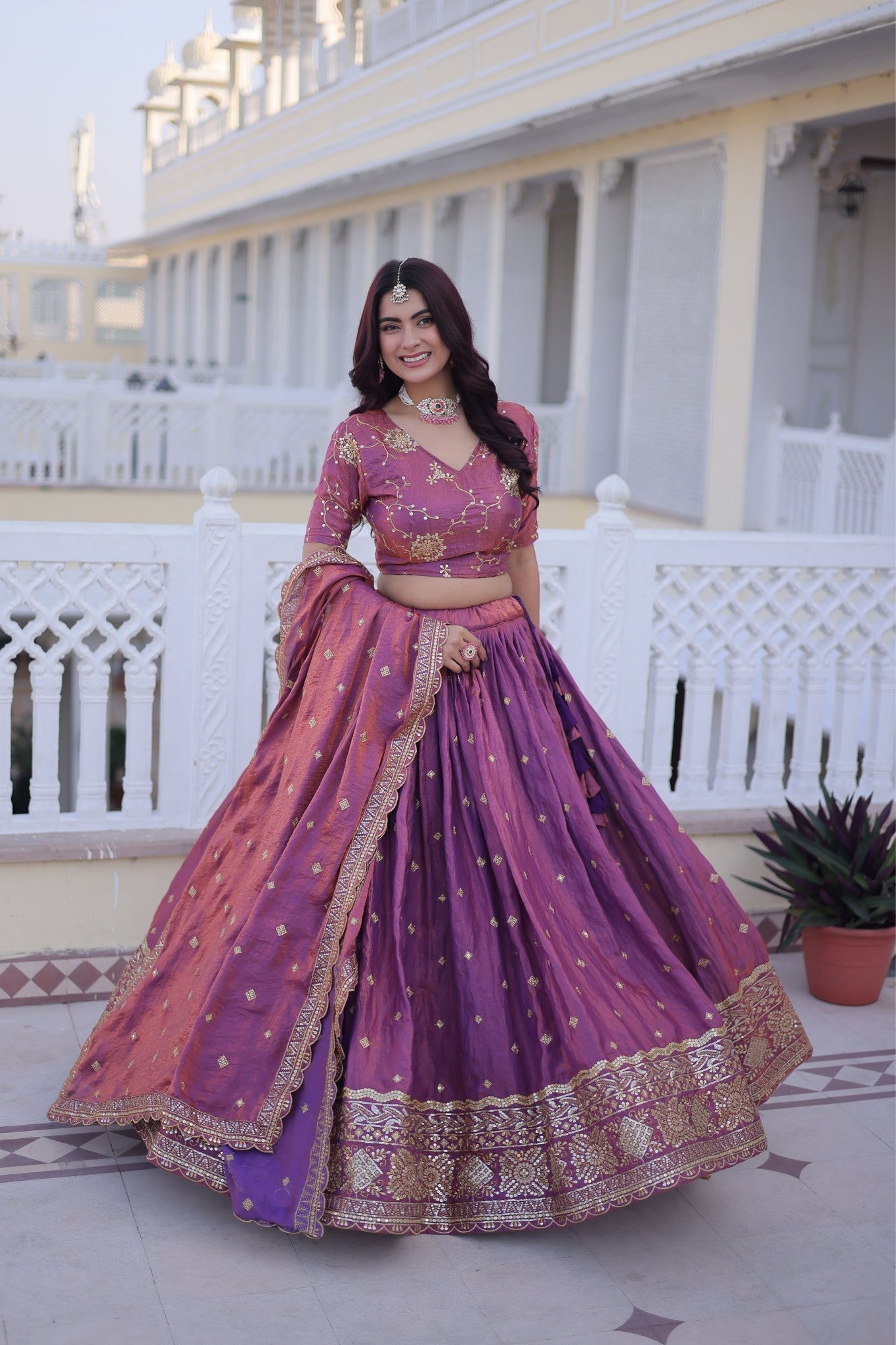 Designer Zari Sequins Embroidered Lehenga Choli Set With Dupatta