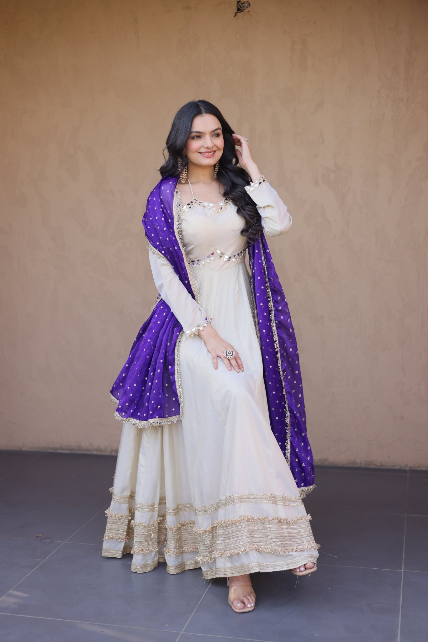 Cosmos Real Mirror Work Designer Embroidered Anarkali Gown With Dupatta