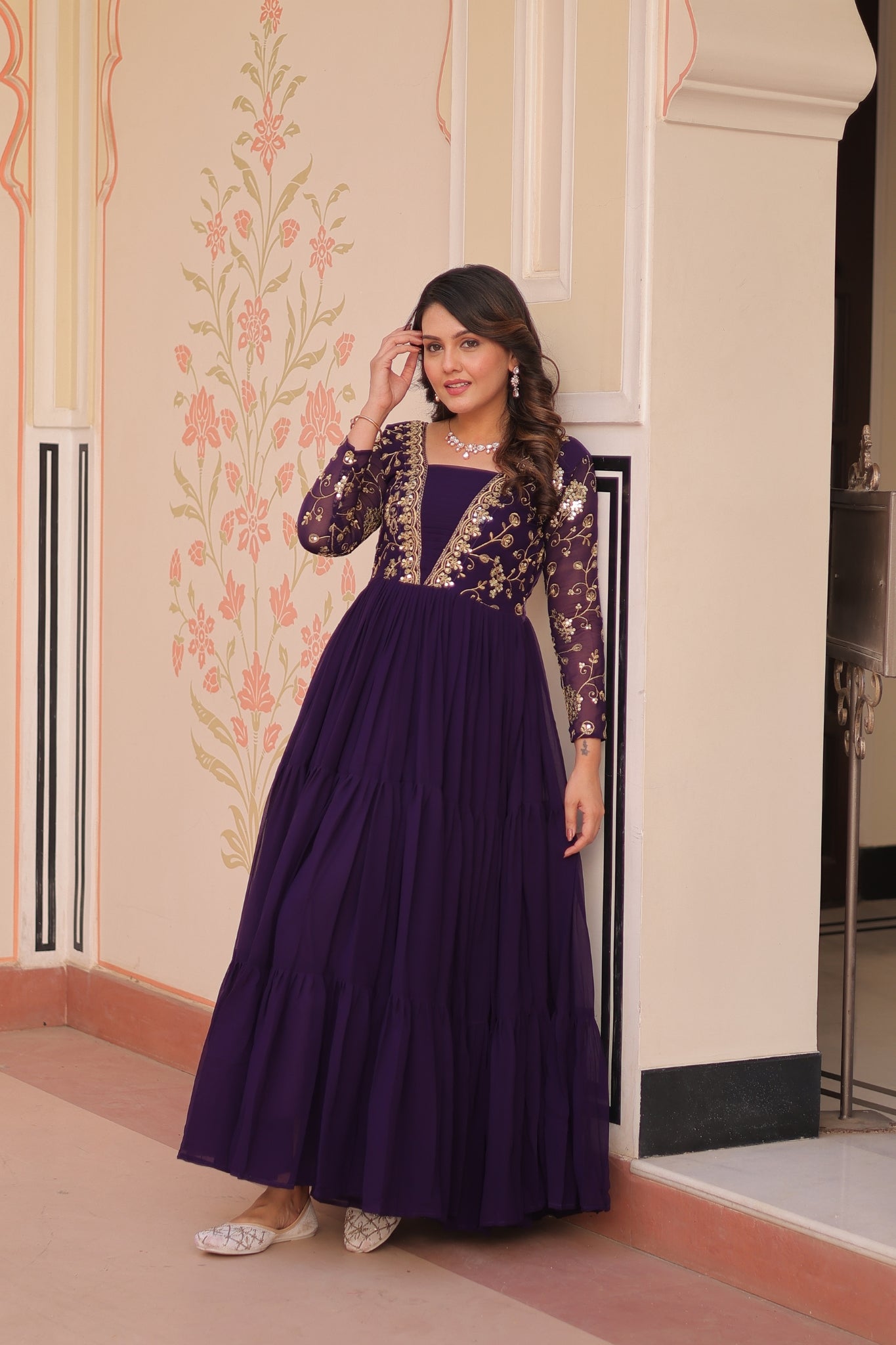 Sequins Zari Embroidered Work Wedding Designer Gown
