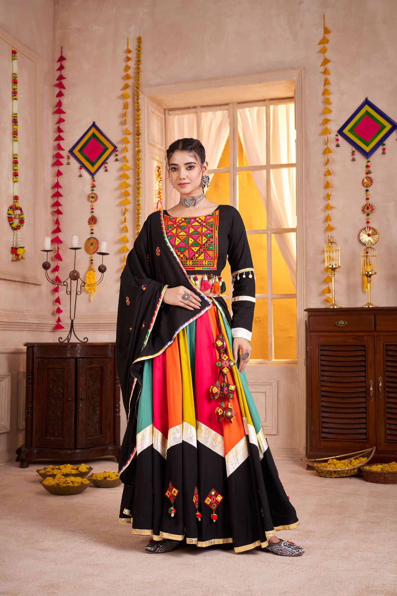 Classic Designer Viscose Cotton Traditional Navratri Lehenga Choli