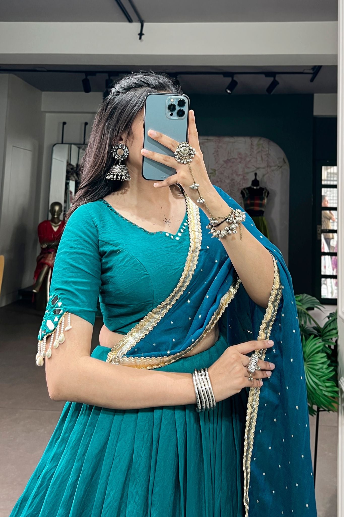 Raasrang Teal Blue Gota Patti designer Navratri Lehenga Choli With Dupatta