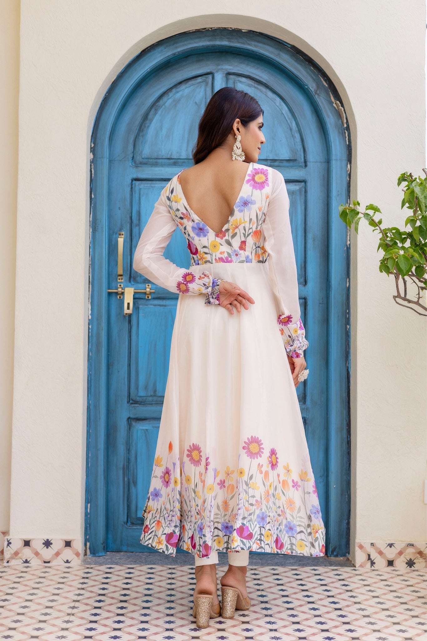 Premium Floral Organza Anarkali Set With Dupatta