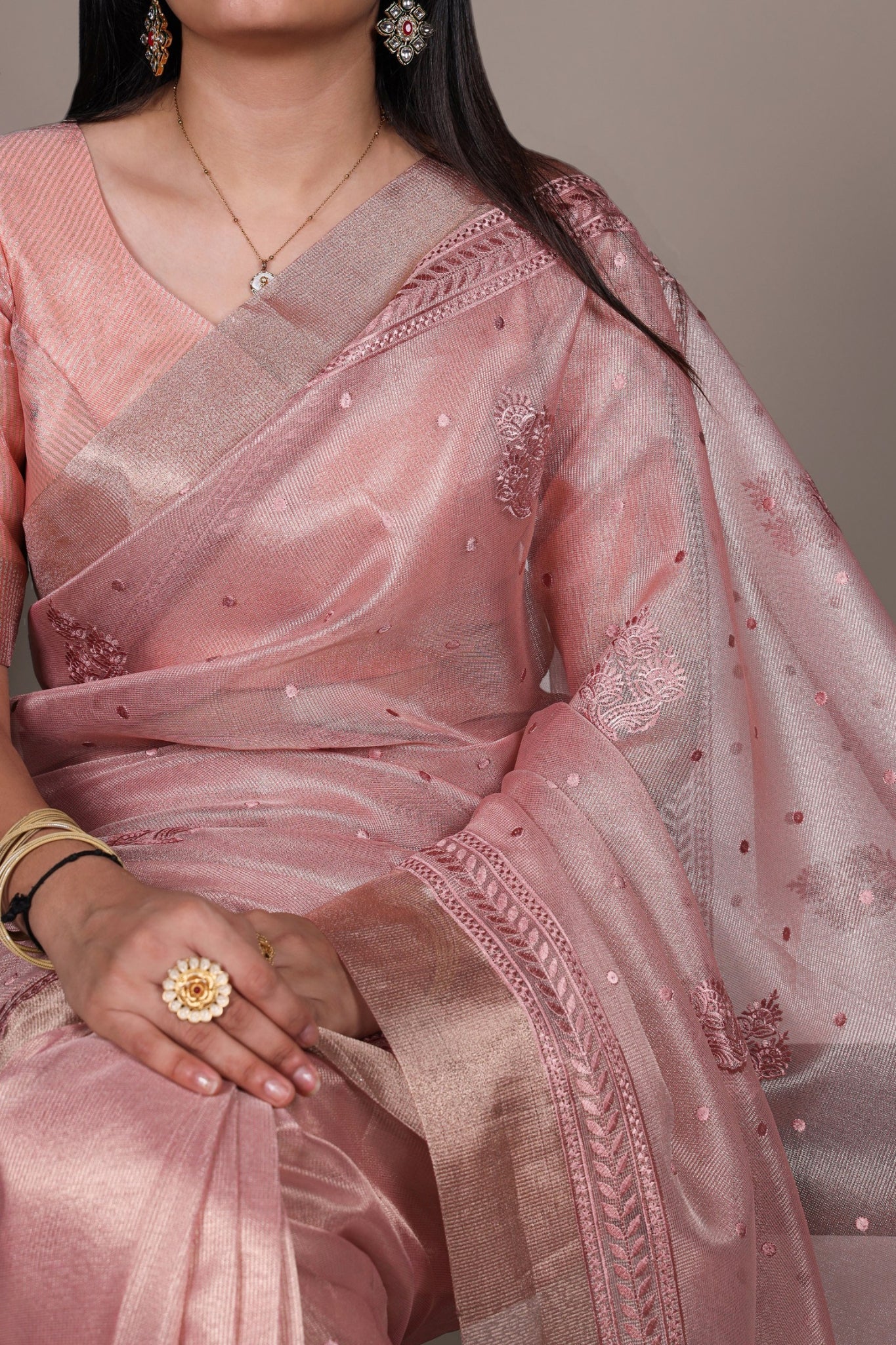 Shimmer And Shine Premium Designer Thread Embroidery Saree