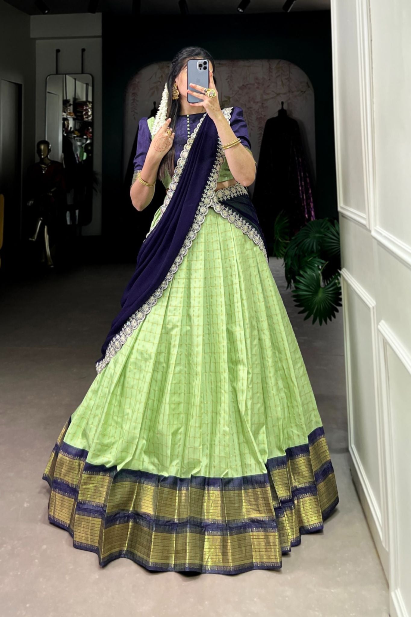 Zari Chex Designer Zari Weaving Work South Style Lehenga Choli