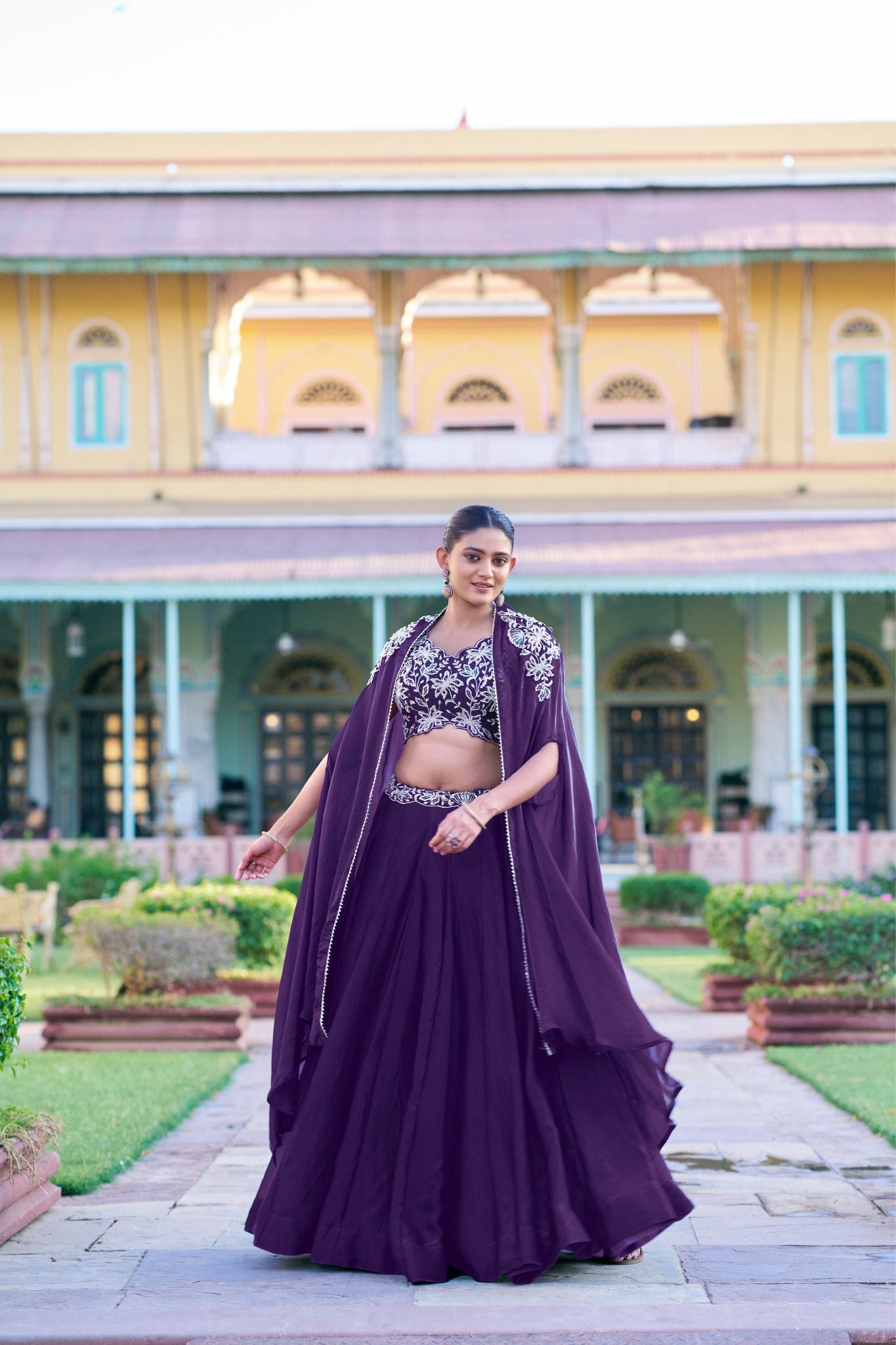 Premium Fendi Silk Lehenga Choli Set With Embroidered Shrug