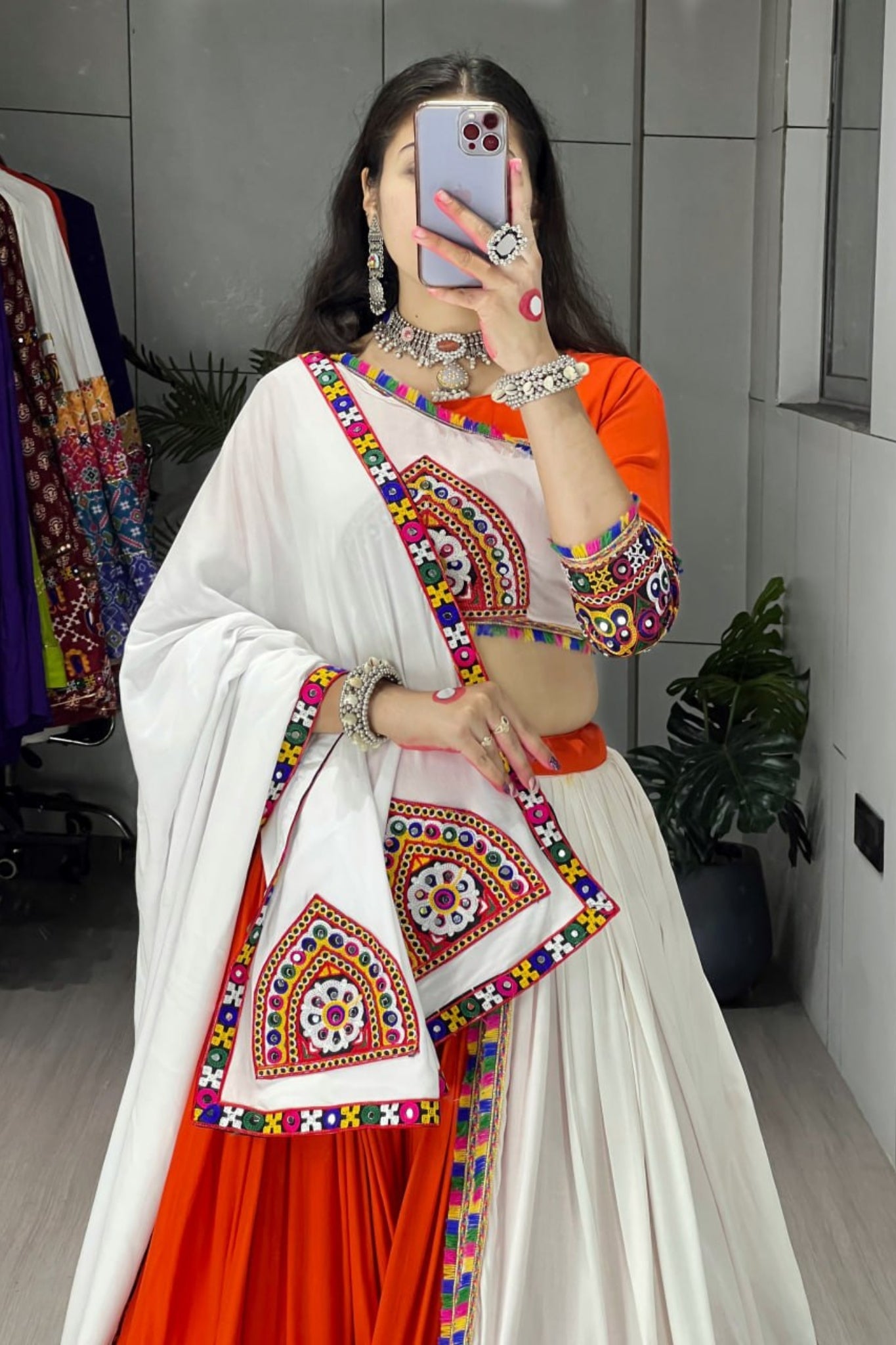 Real Mirror Work Designer Navratri Lehenga Choli For Women