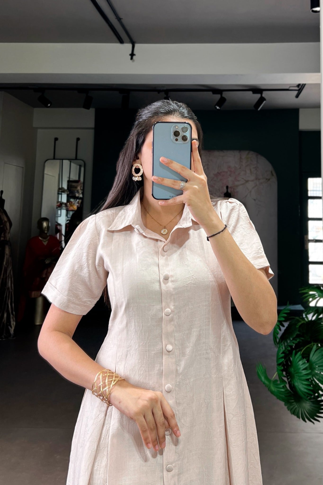 Premium Remy Fabric Button-Down Midi Frock For Women