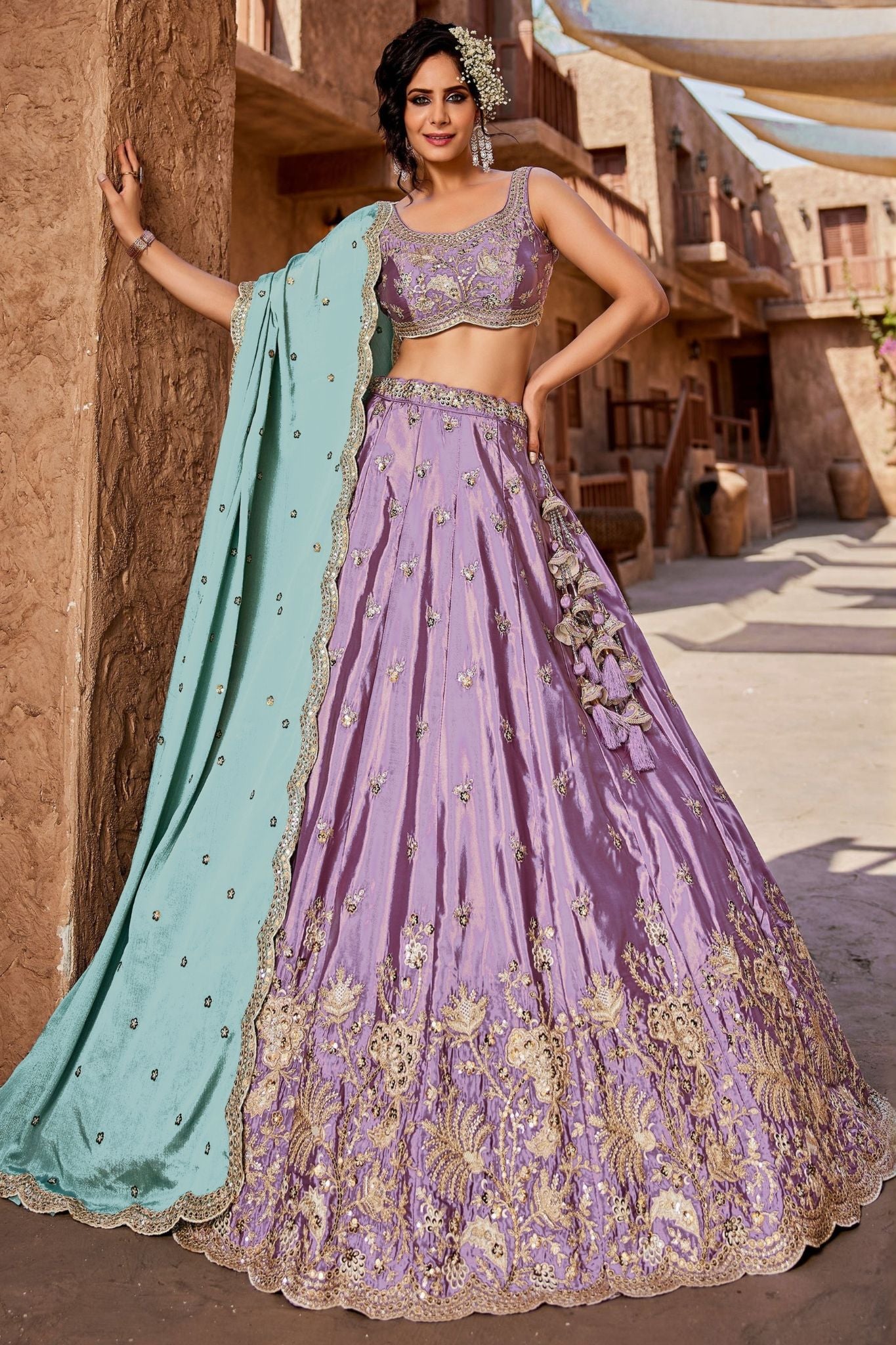 Lavender Purple Designer Art Silk Wedding Lehenga Choli