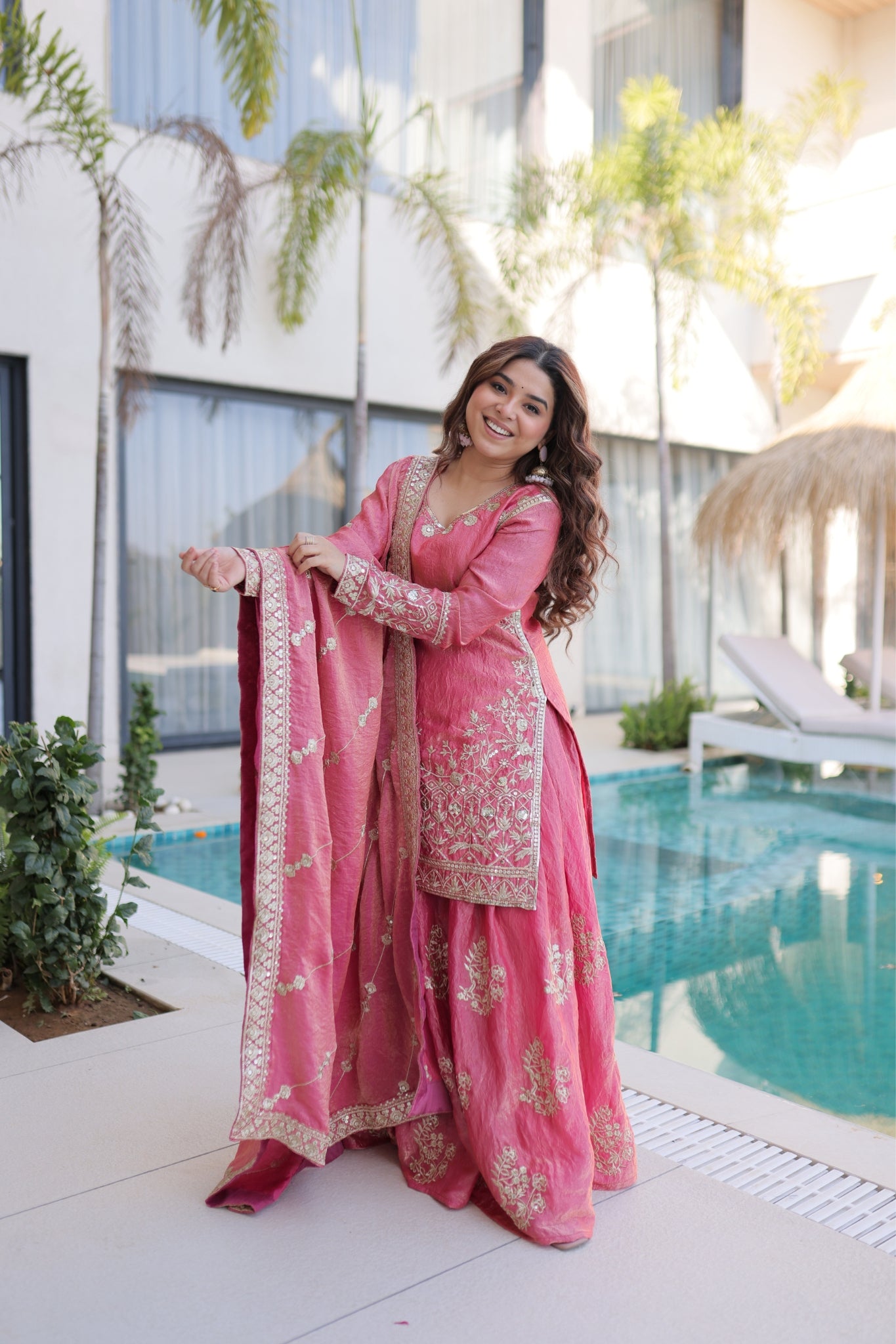 Premium Fendi Crush Designer Zari With Sequins Embroidery Suit Set