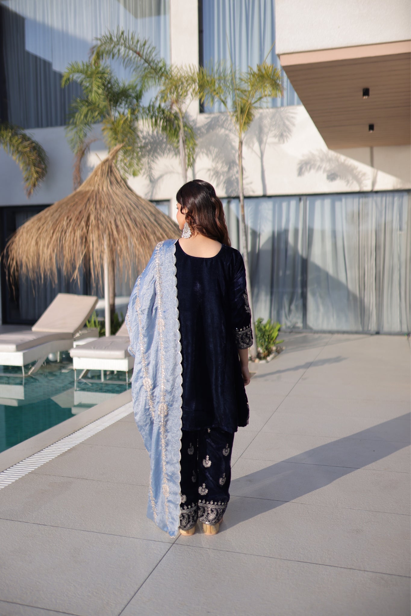 Luxury Designer Velvet Zari Embroidered Suit Set With Fendi Dupatta