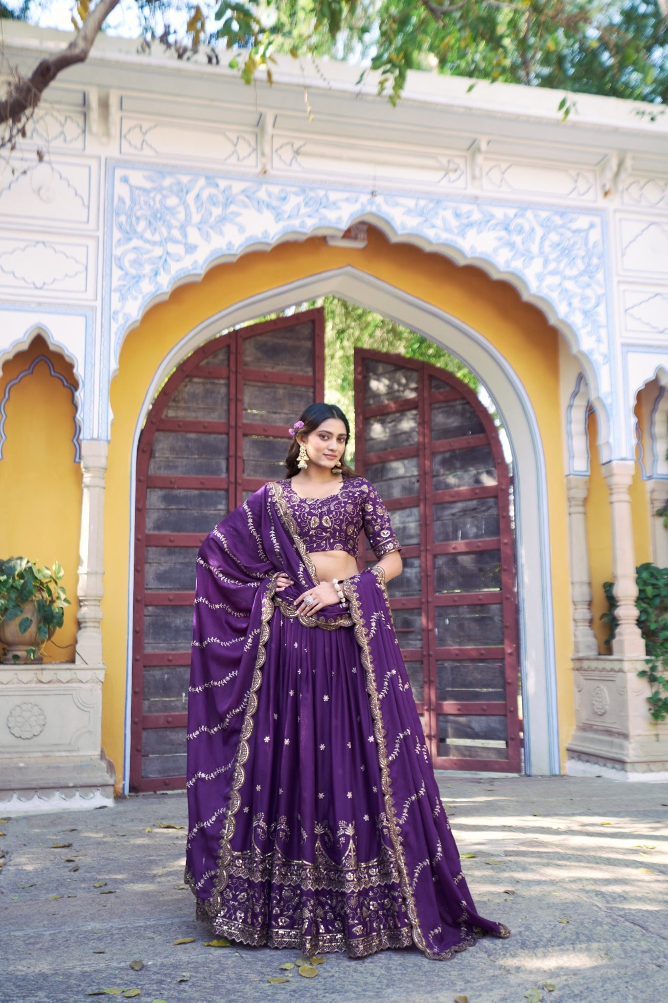 Royal Purple Star Georgette Lehenga Choli Set For Women