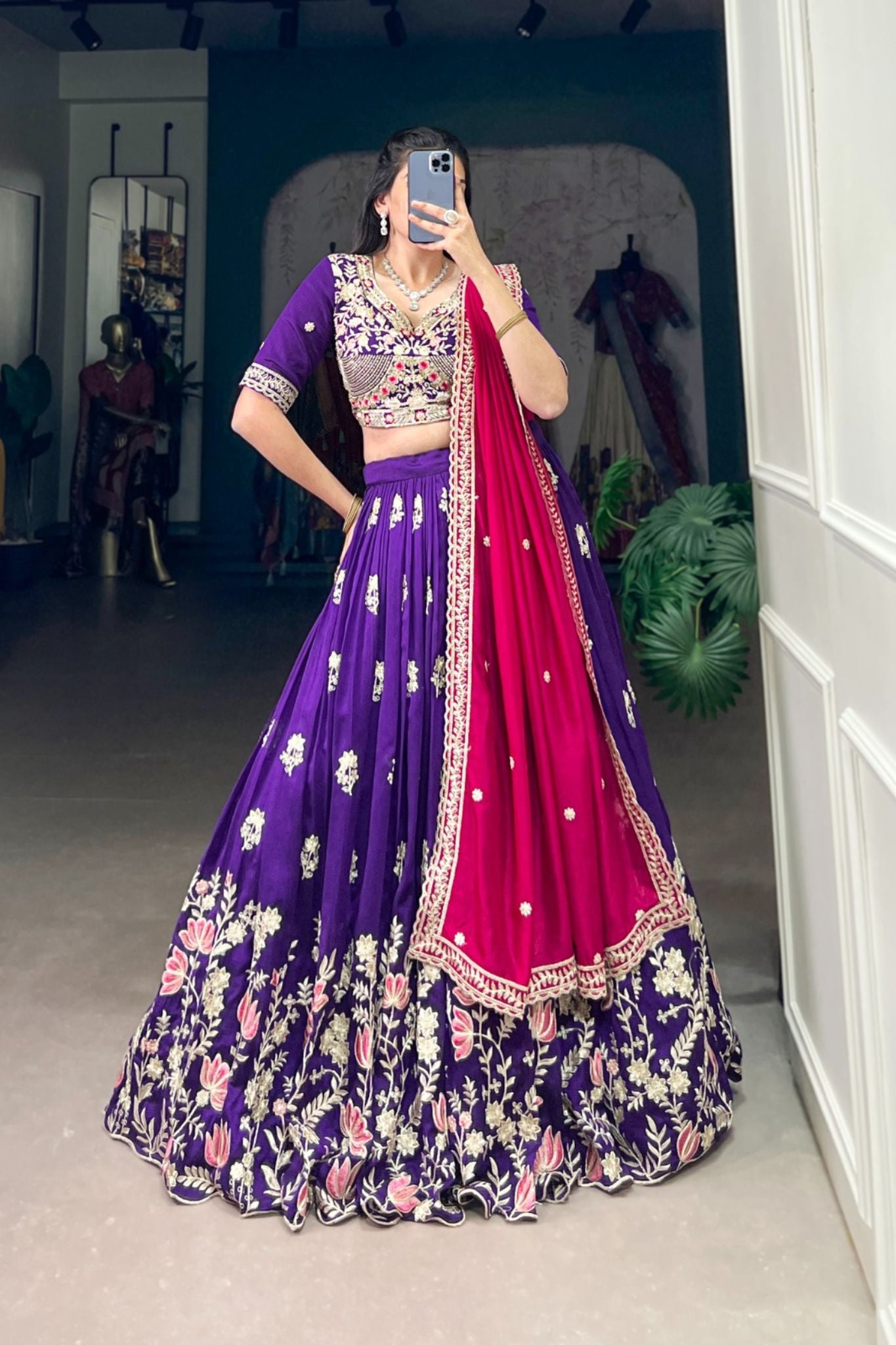 Purple Silk Elegance Sequins And Thread Embroidery Work Lehenga Choli