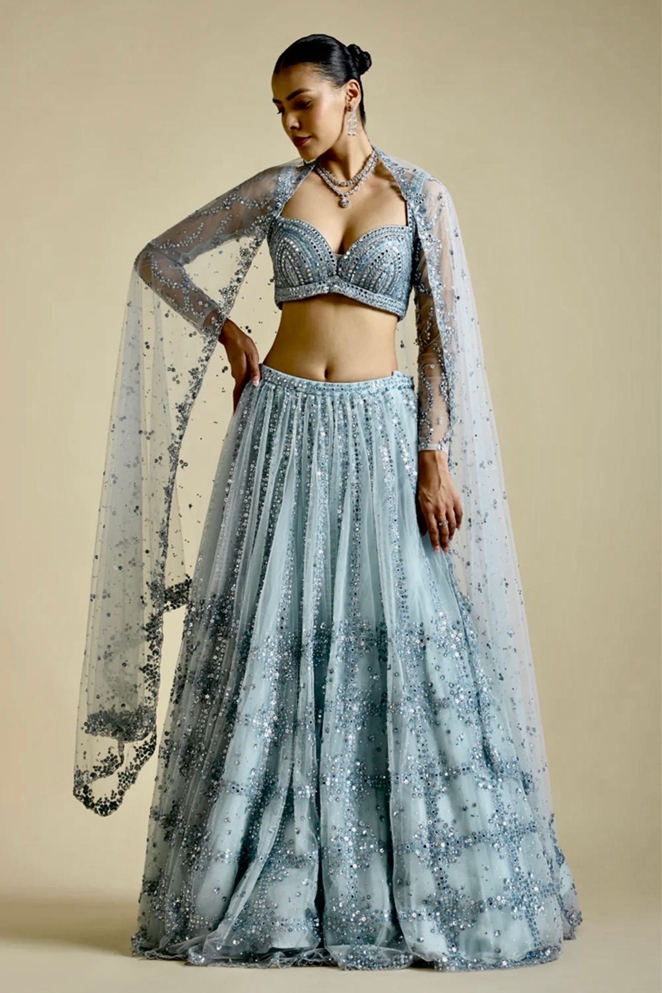 Sky Blue Color Net Febric Wedding Lehenga Choli For Woman