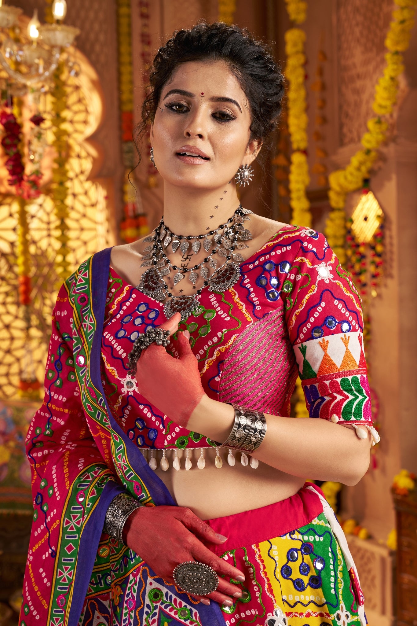 Multi Color Beautiful Organic Cotton Navratri Special Designer Lehenga Choli Set