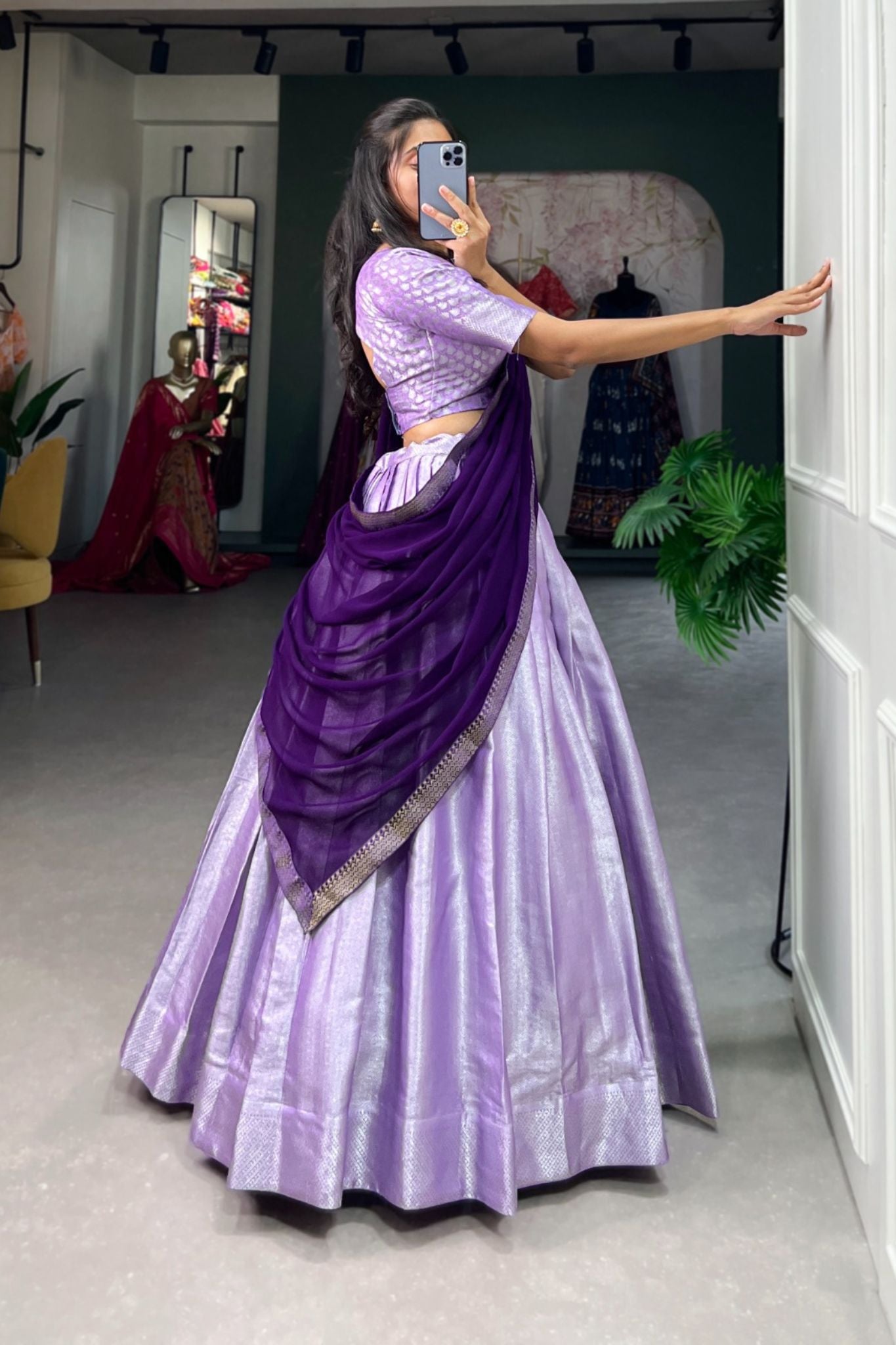 Lavender Jacquard Silk Traditional Lehenga Choli