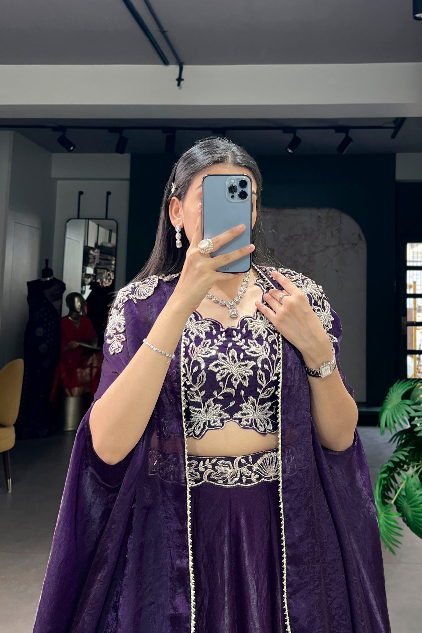 Premium Fendi Silk Lehenga Choli Set With Embroidered Shrug