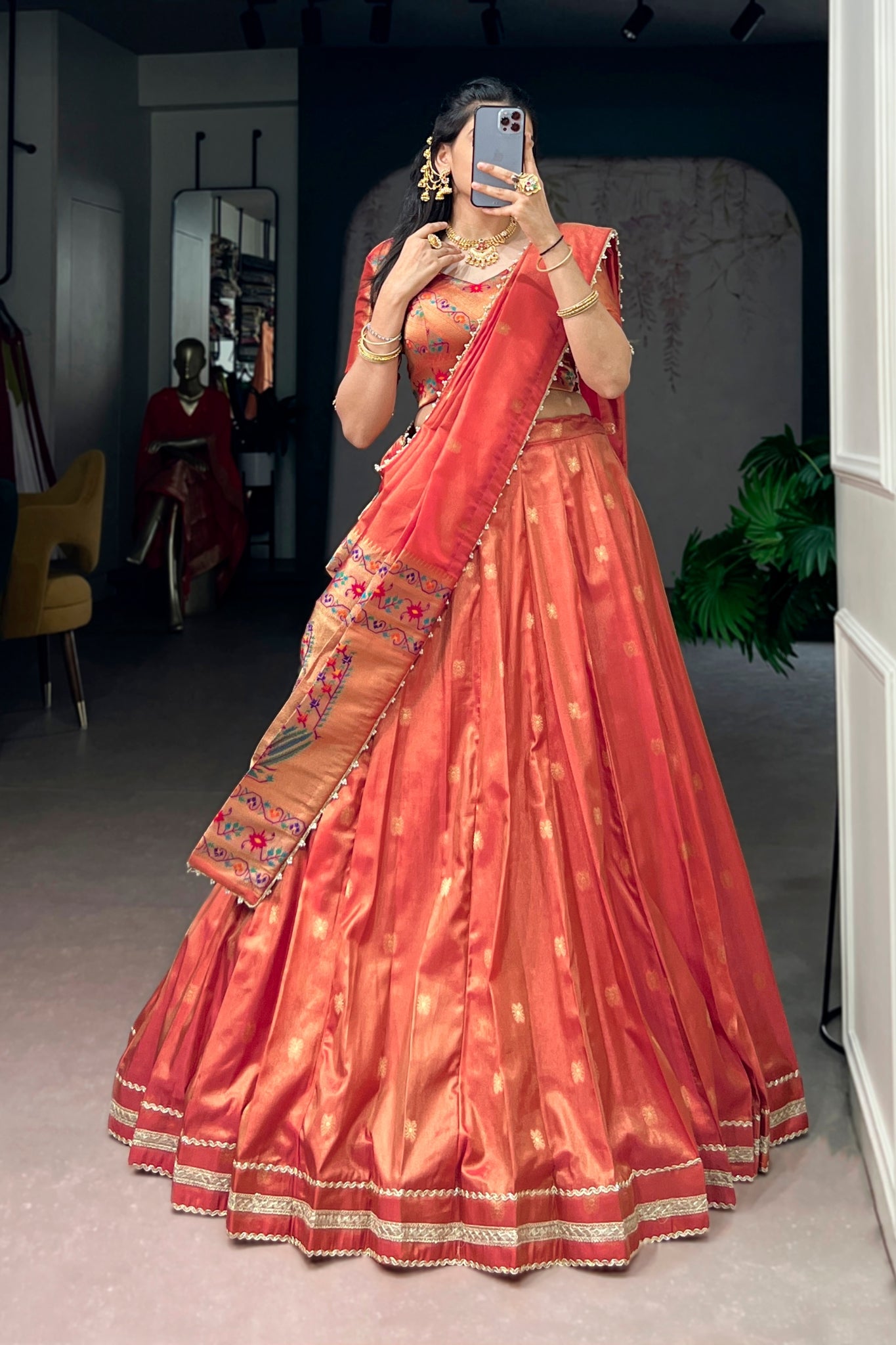 Premium Traditional Zari Weaving Wedding And Festive Wear Paithani Designer Lehenga Choli For Women