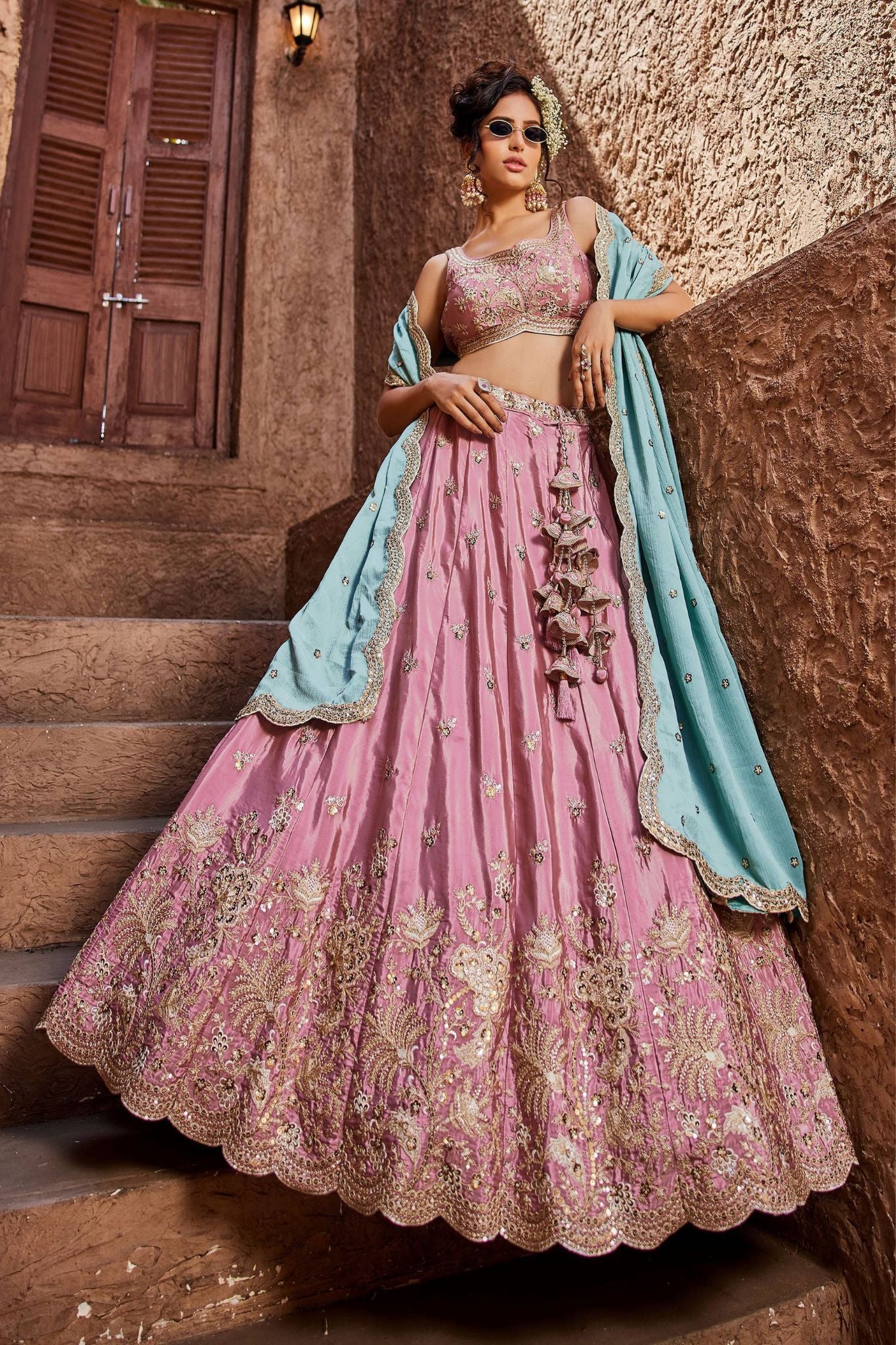 Blush Pink Designer Art Silk Wedding Lehenga Choli
