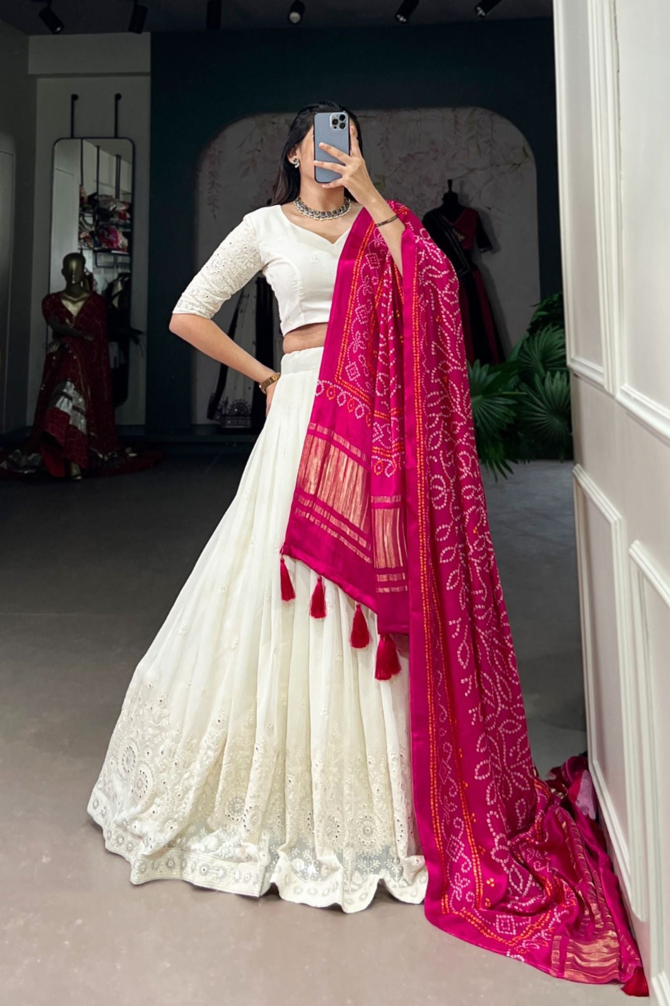 Beautiful Lucknowi Work Georgette Lehenga With Gaji Silk Dupatta