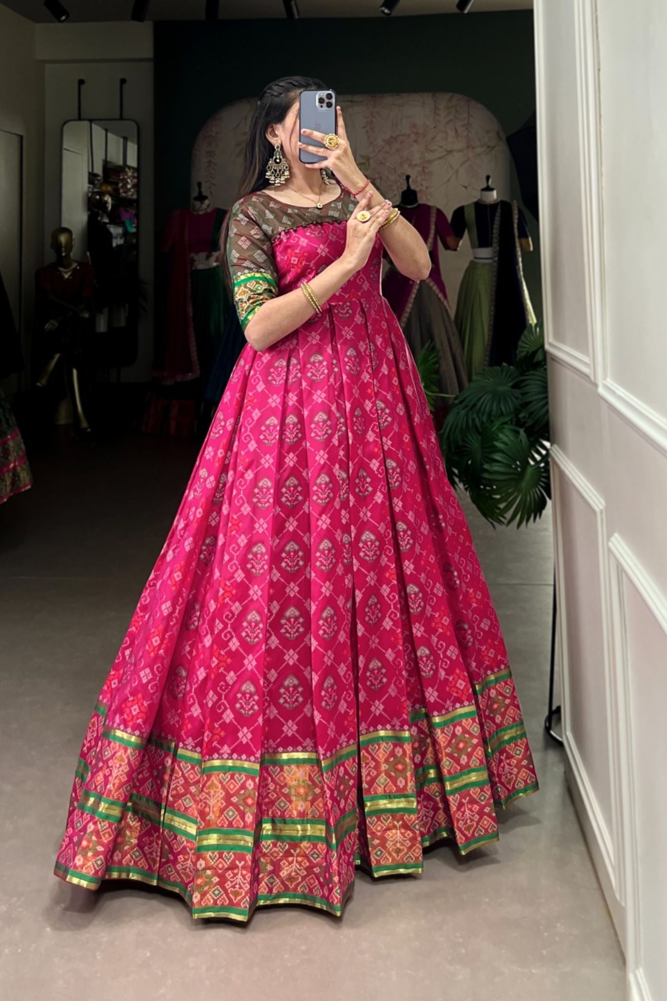 Patola Printed Jacquard Silk Zari Weaving Work Gown