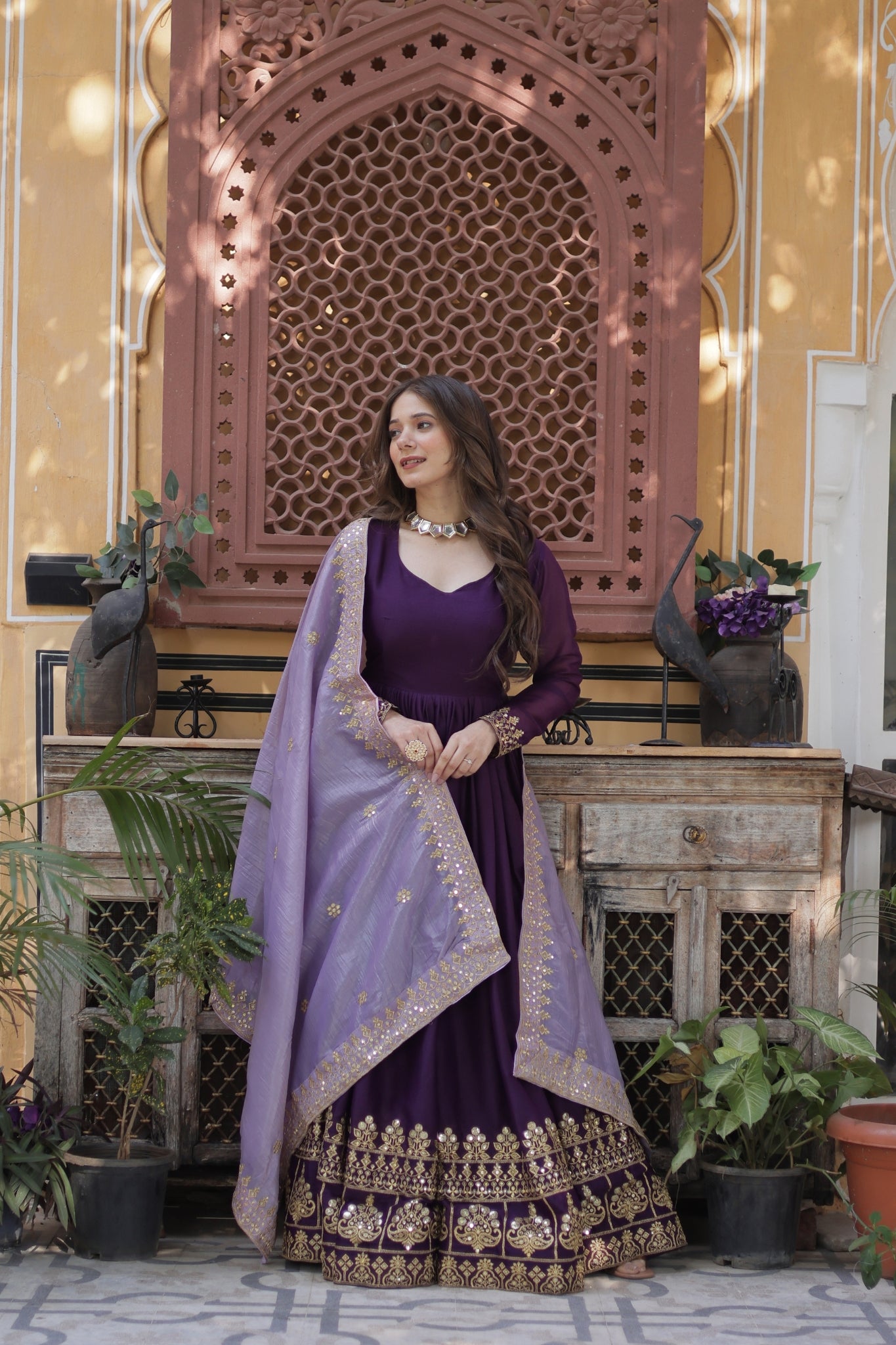 Festive Elegance Georgette Embroidered Zari Sequins Work Wedding Gown With Dupatta Set