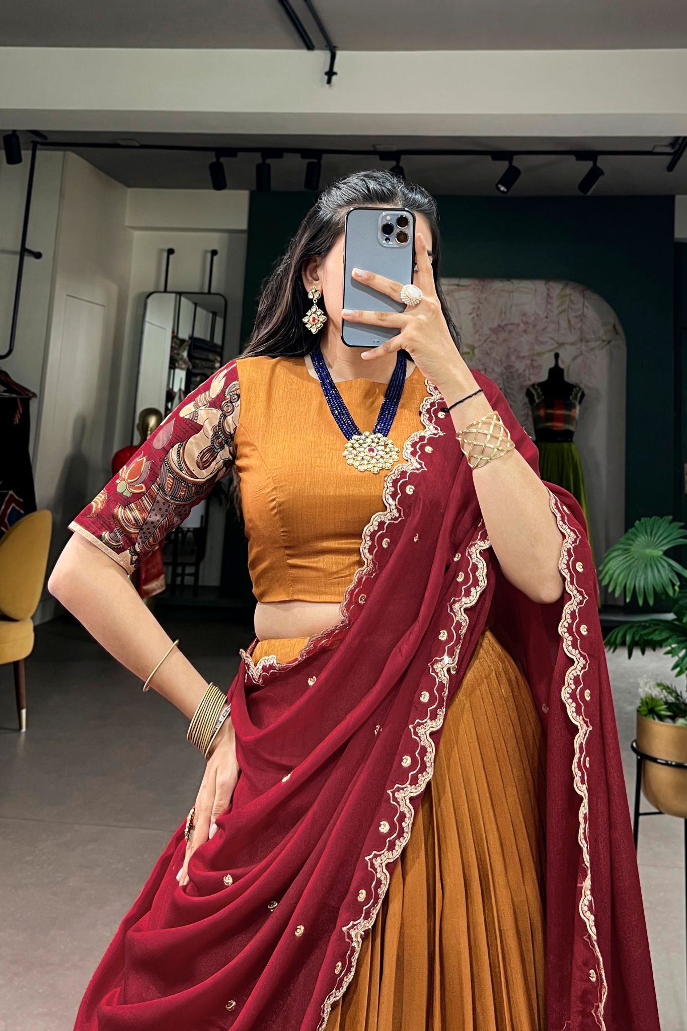 Designer Tasar Silk Kalamkari Print Wedding And Festive Lehenga Choli