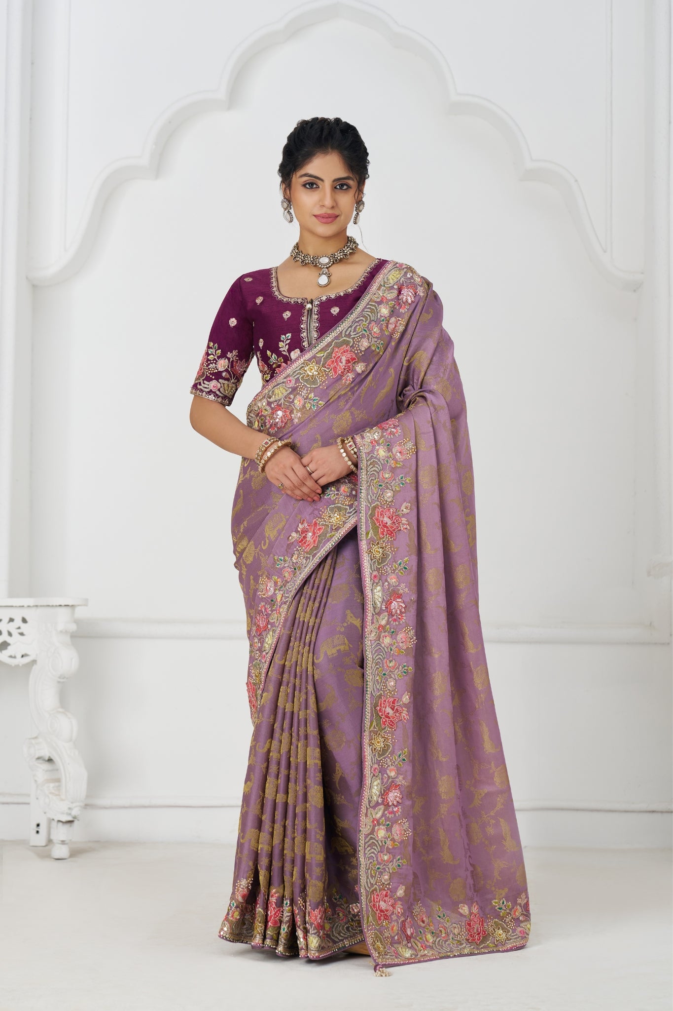Beautiful Mauve Pure Dola Viscose Silk Wedding Perfect Saree