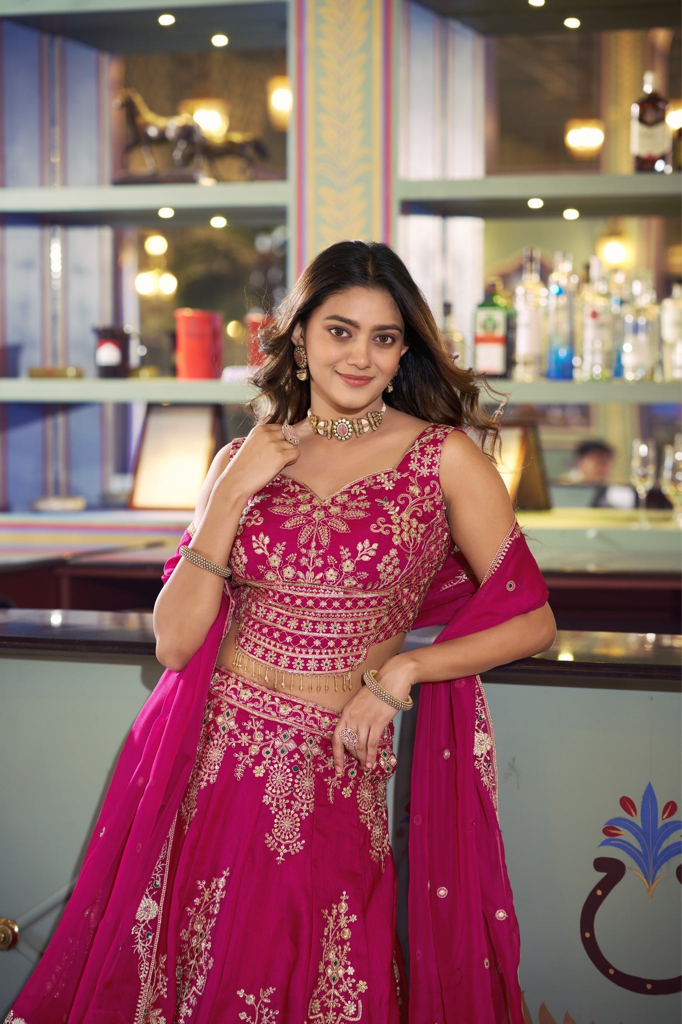 Pink Sequins Embroidered Wedding Lehenga Choli