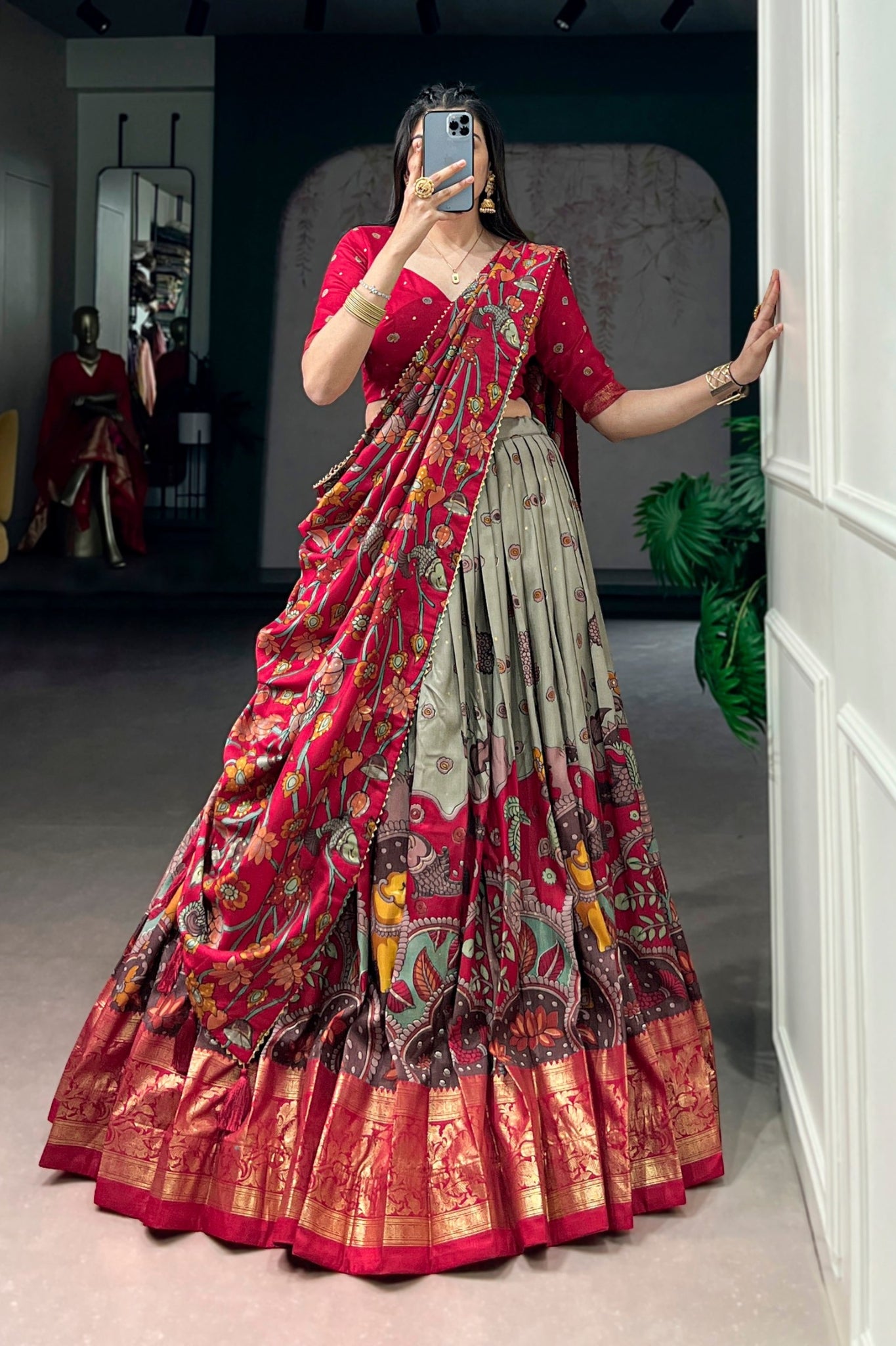 Kalamkari Print With Foil Work Lehenga Choli