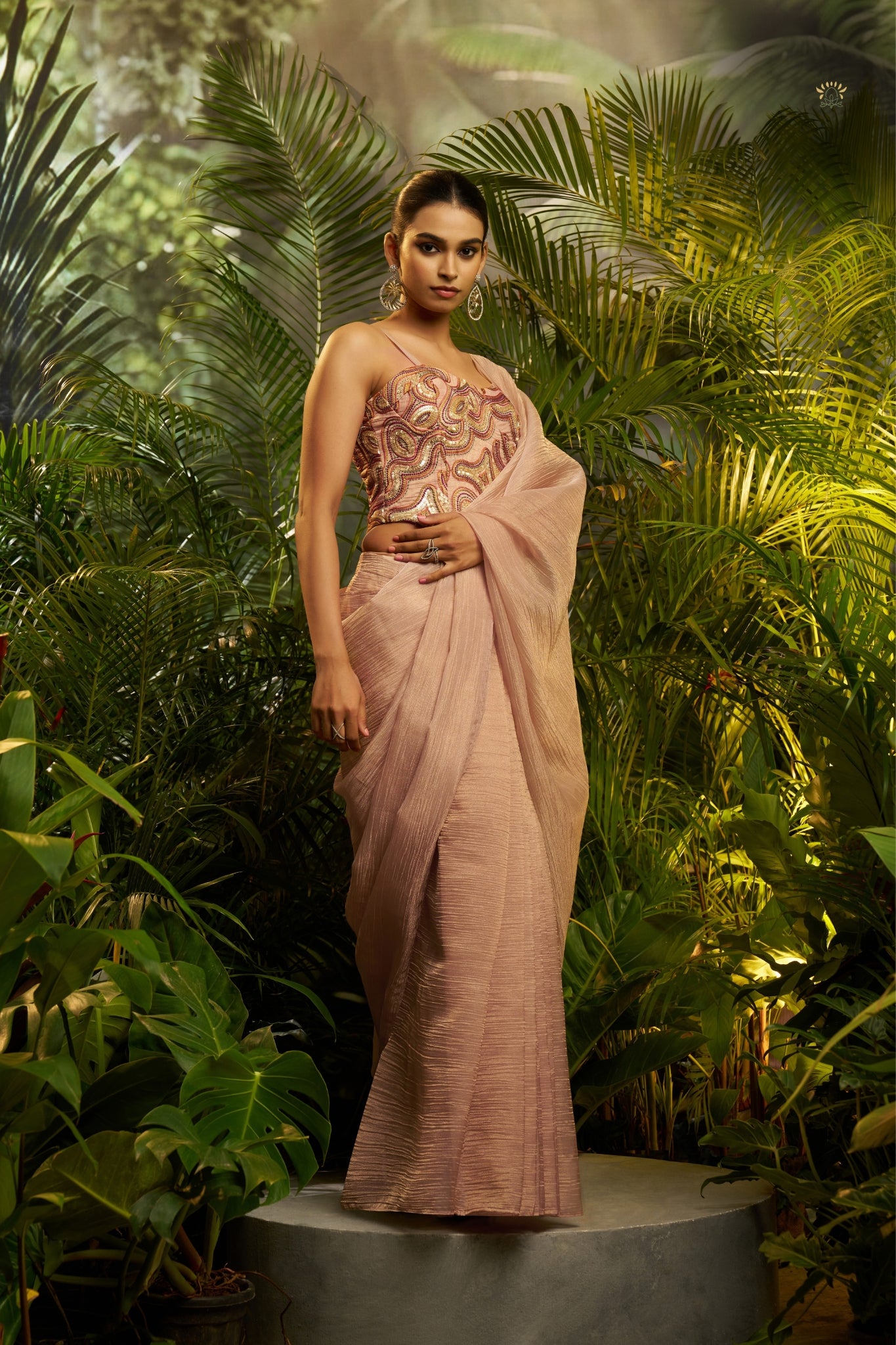 Blush Pink Pure Tissue Saree With Designer Sequins Blouse For Wedding, Festive, Reception & Party Wear