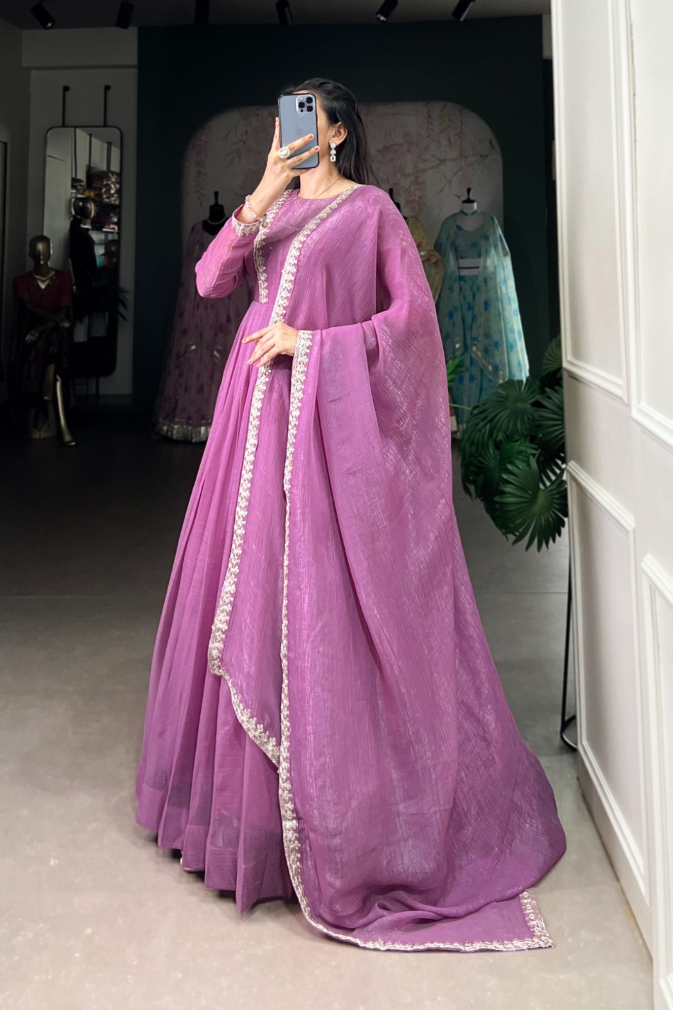 Lavender Sequins Thread Embroidered Anarkali Dress