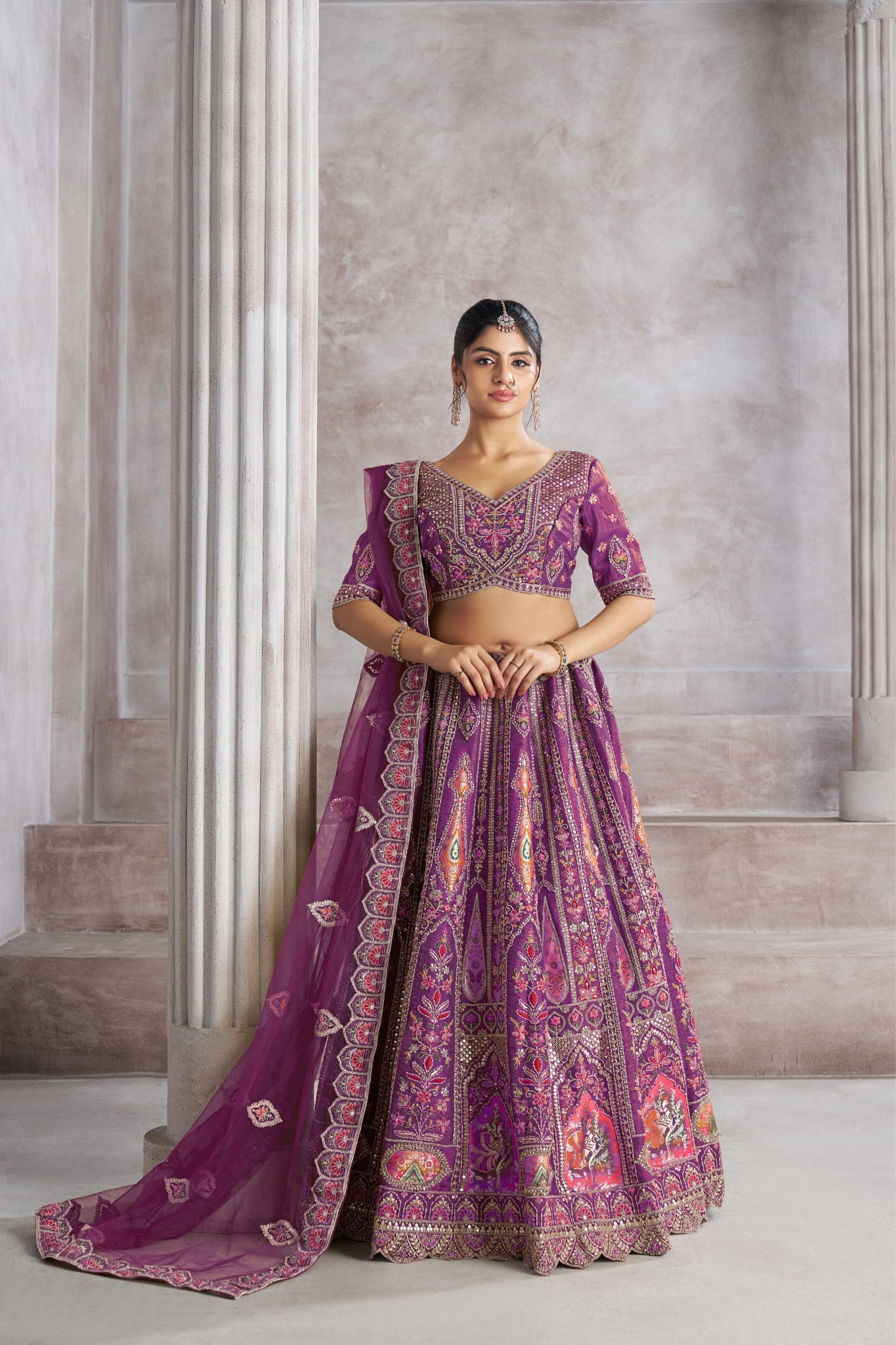 Elegant Designer Zari And Aari Embroidery Work Wedding Lehenga Choli