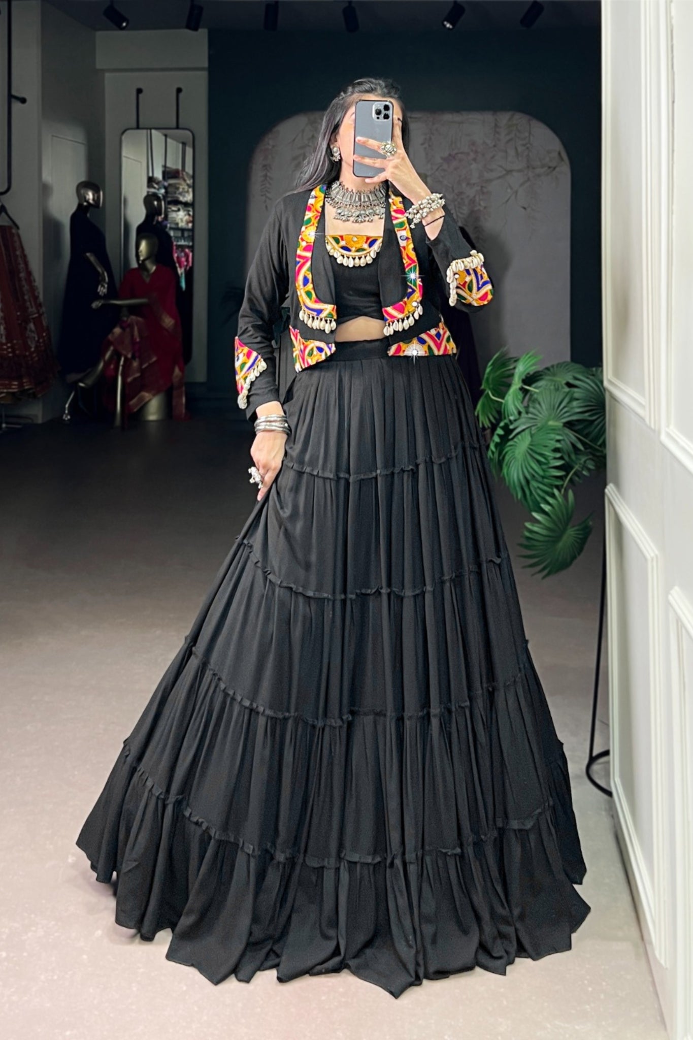 Pure Rayon Mirror Gamthi Work Navratri Lehenga Choli Set