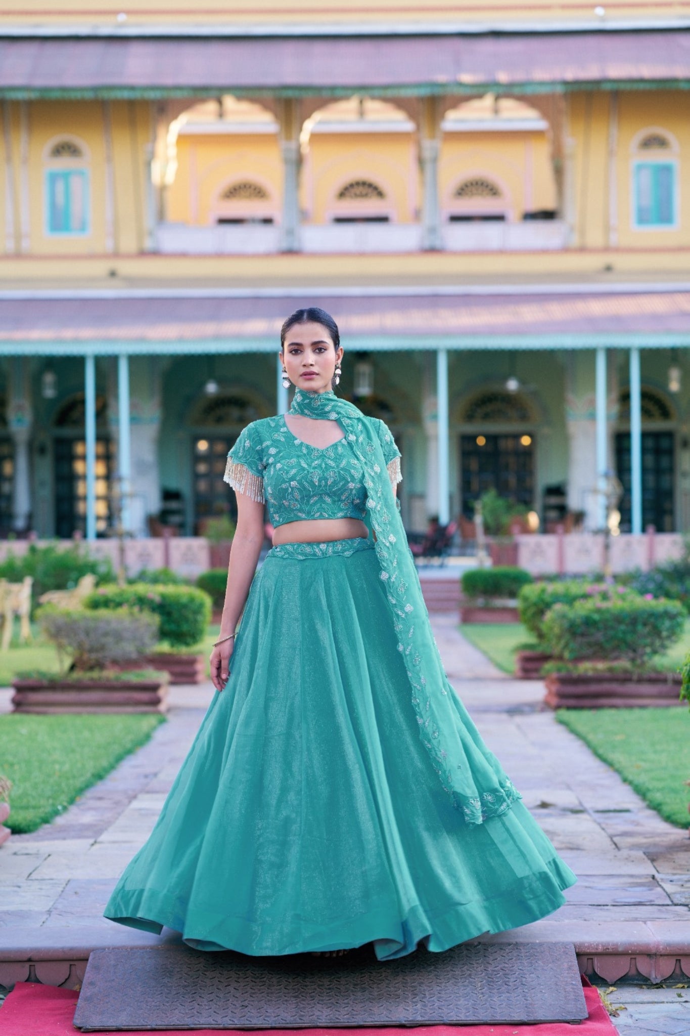 Premium Sea Green Beads With Thread Embroidered Work Lehenga Choli