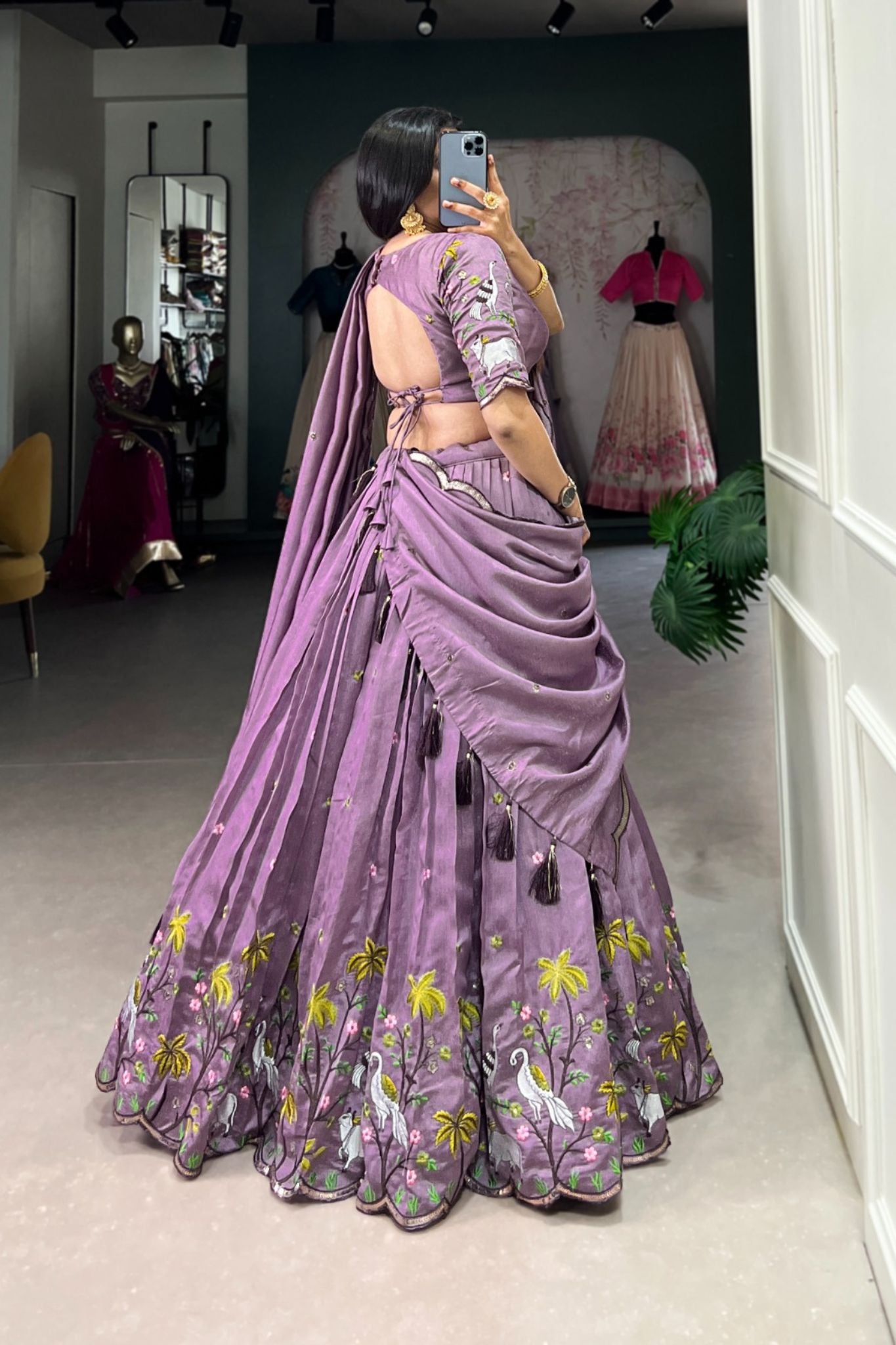 Lavender Sequins Thread Embroidery Work Lehenga Set