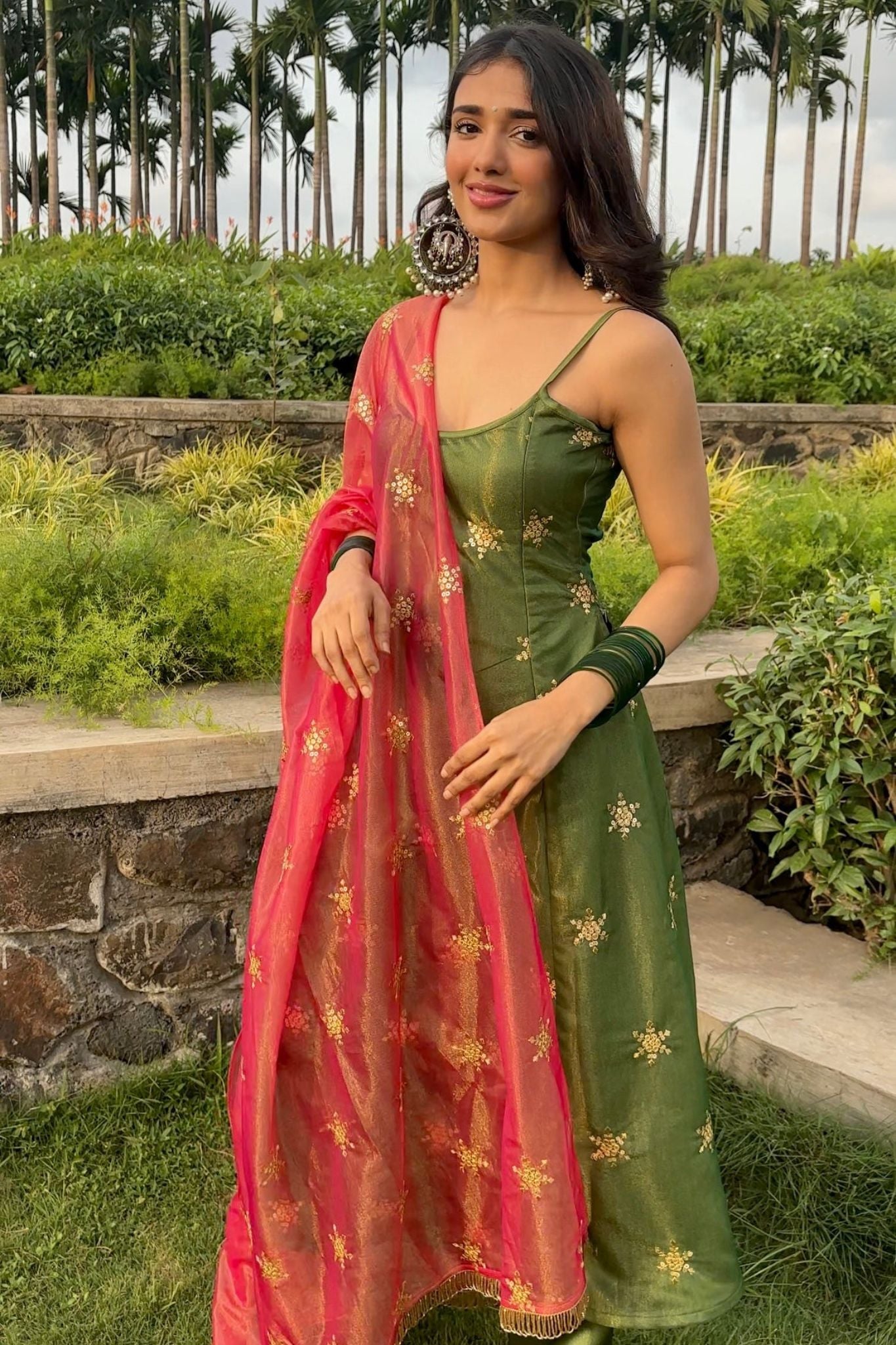 Olive Green Zari And Sequins Embellished Luxury Pant Style Suit Set