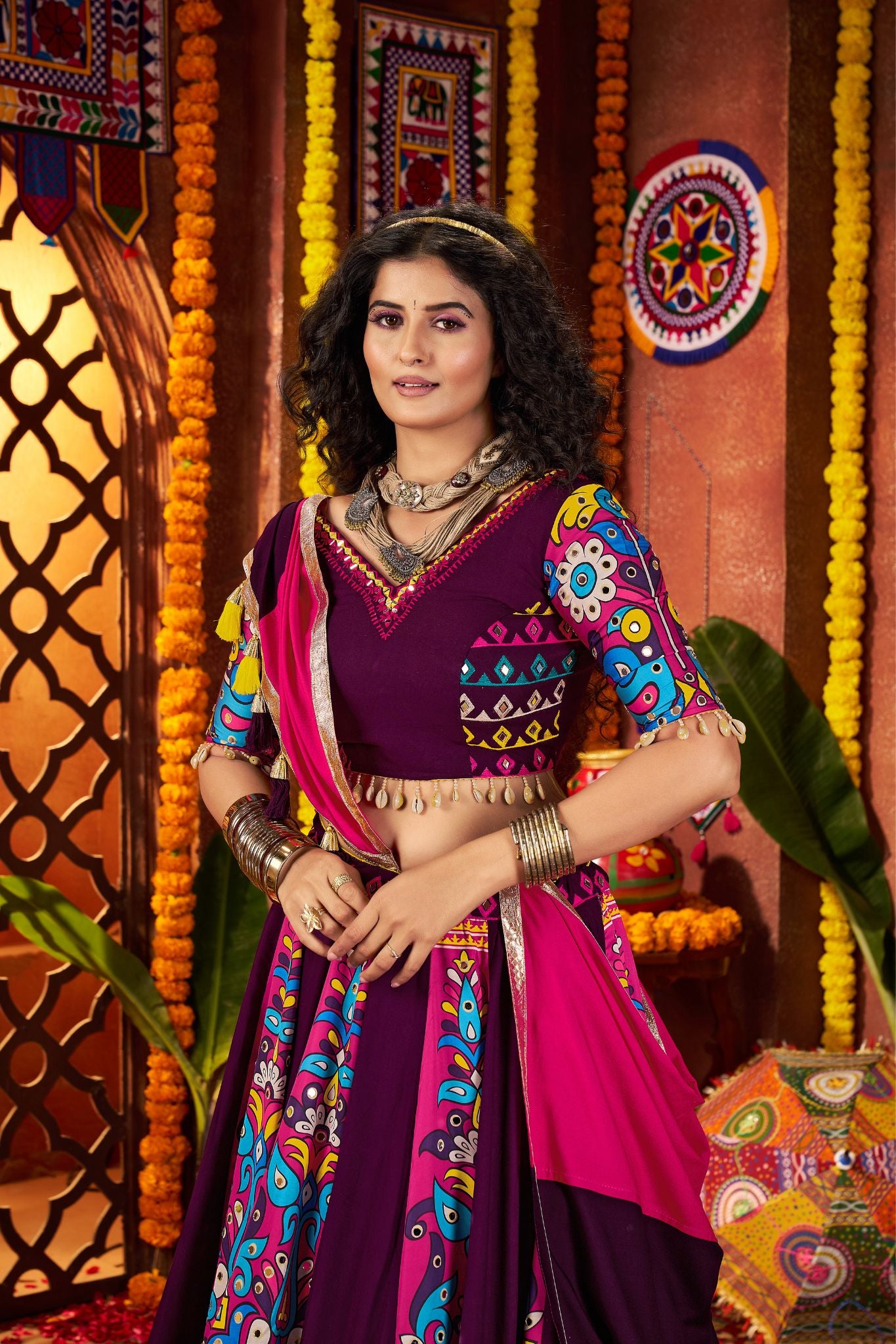 Designer Purple Navratri Special Lehenga Choli With Mirror And Hand Embroidery Work