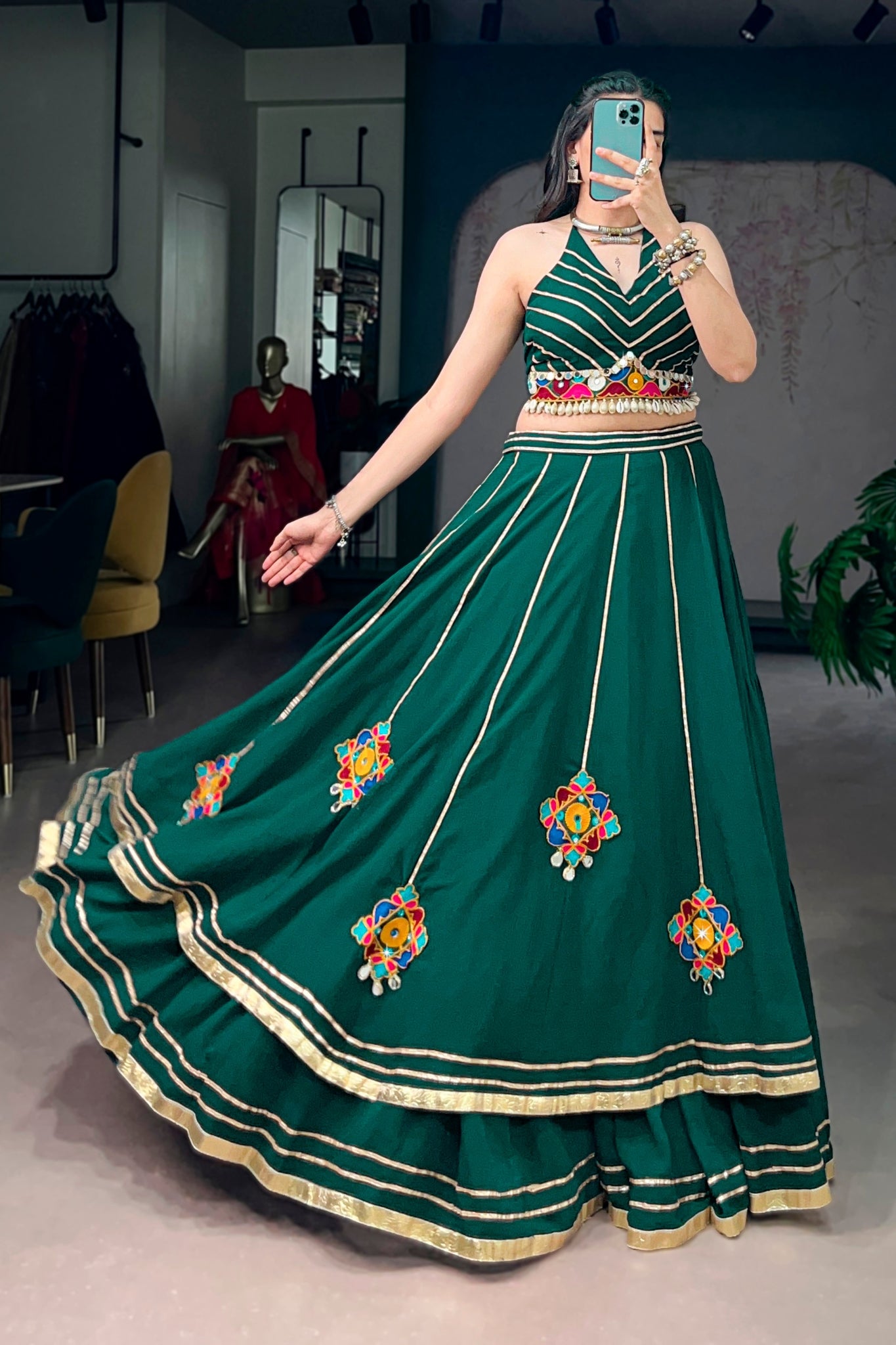 Raasrang Designer Gamthi With Mirror Work Navratri Lehenga Choli