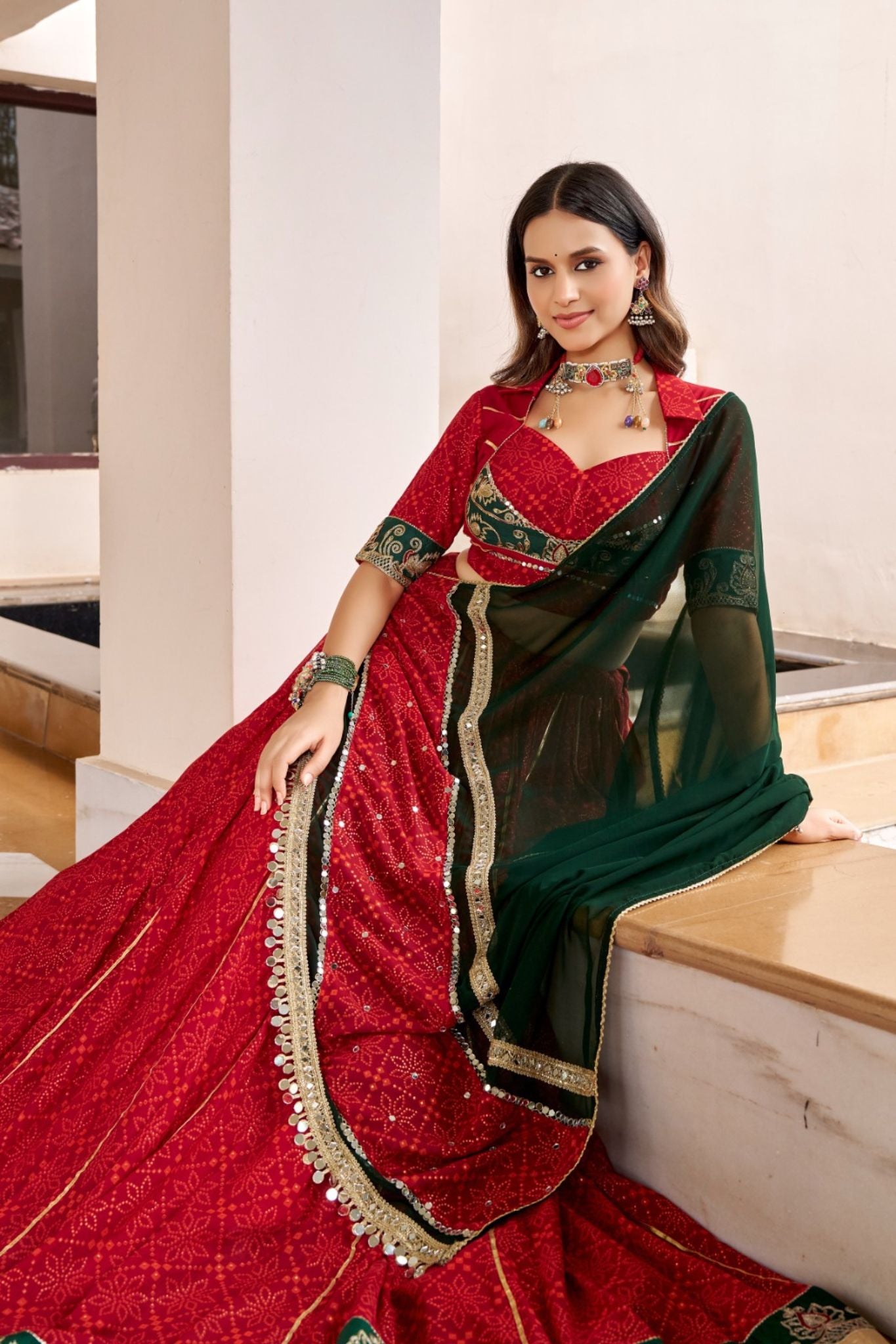 Raasrang Navratri Designer Bandhej Foil Print Traditional Garba Lehenga Choli
