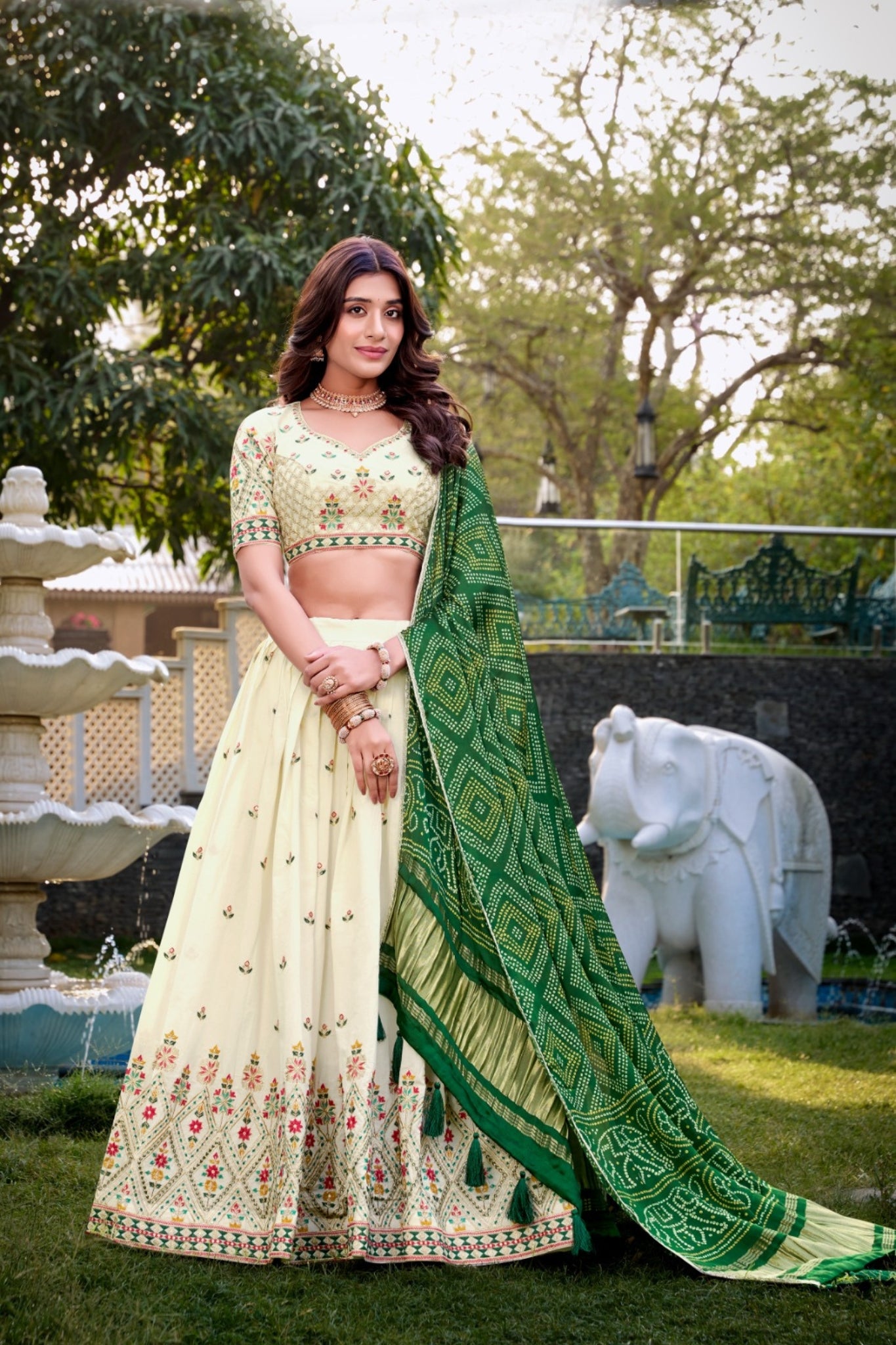 Premium Stunning Designer Sequins Tread Embroidered Work Lehenga Choli With Gaji Silk Dupatta