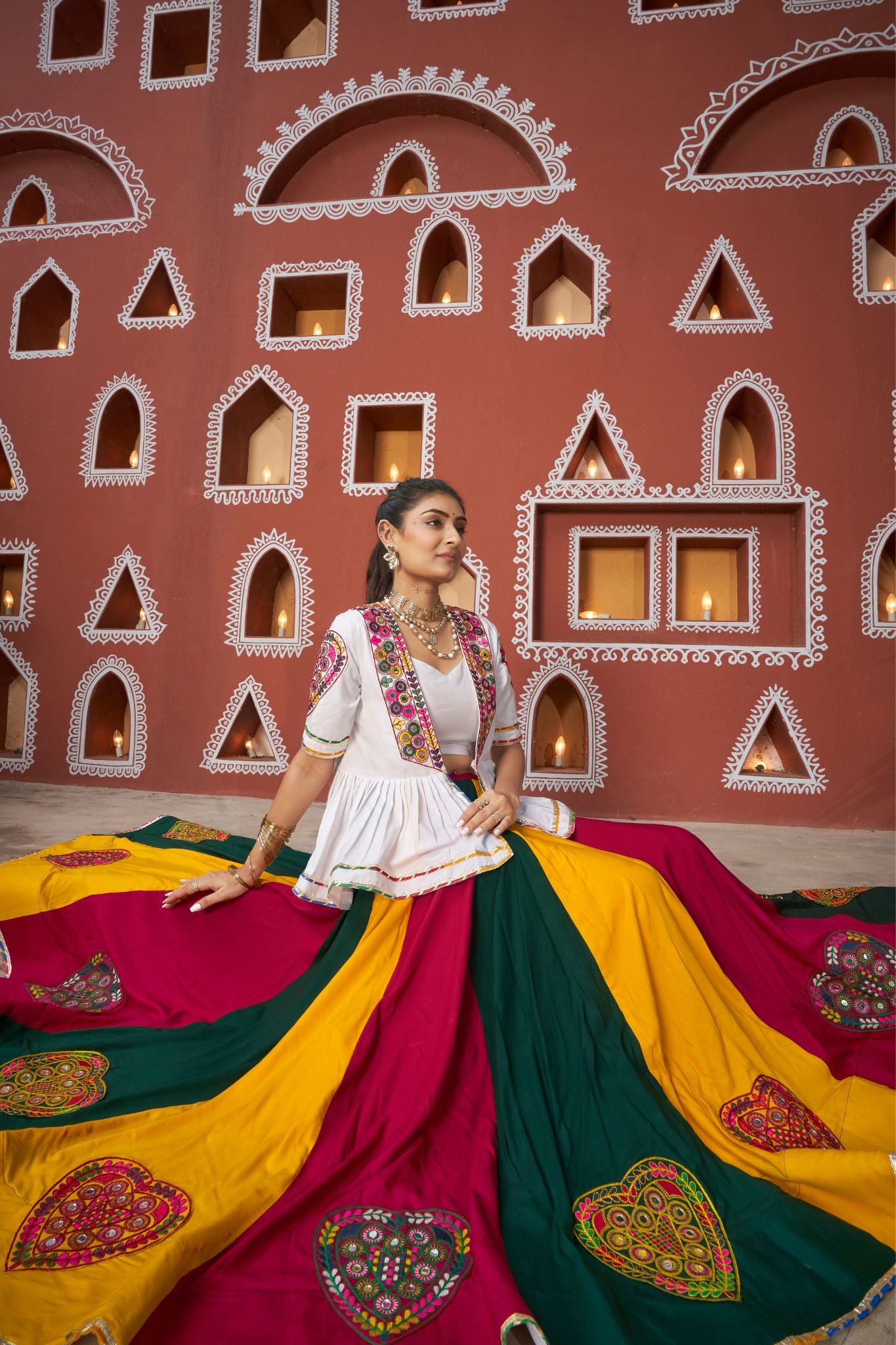 White With Fancy Multi Color Embroidered Work Navratri Lehenga Choli