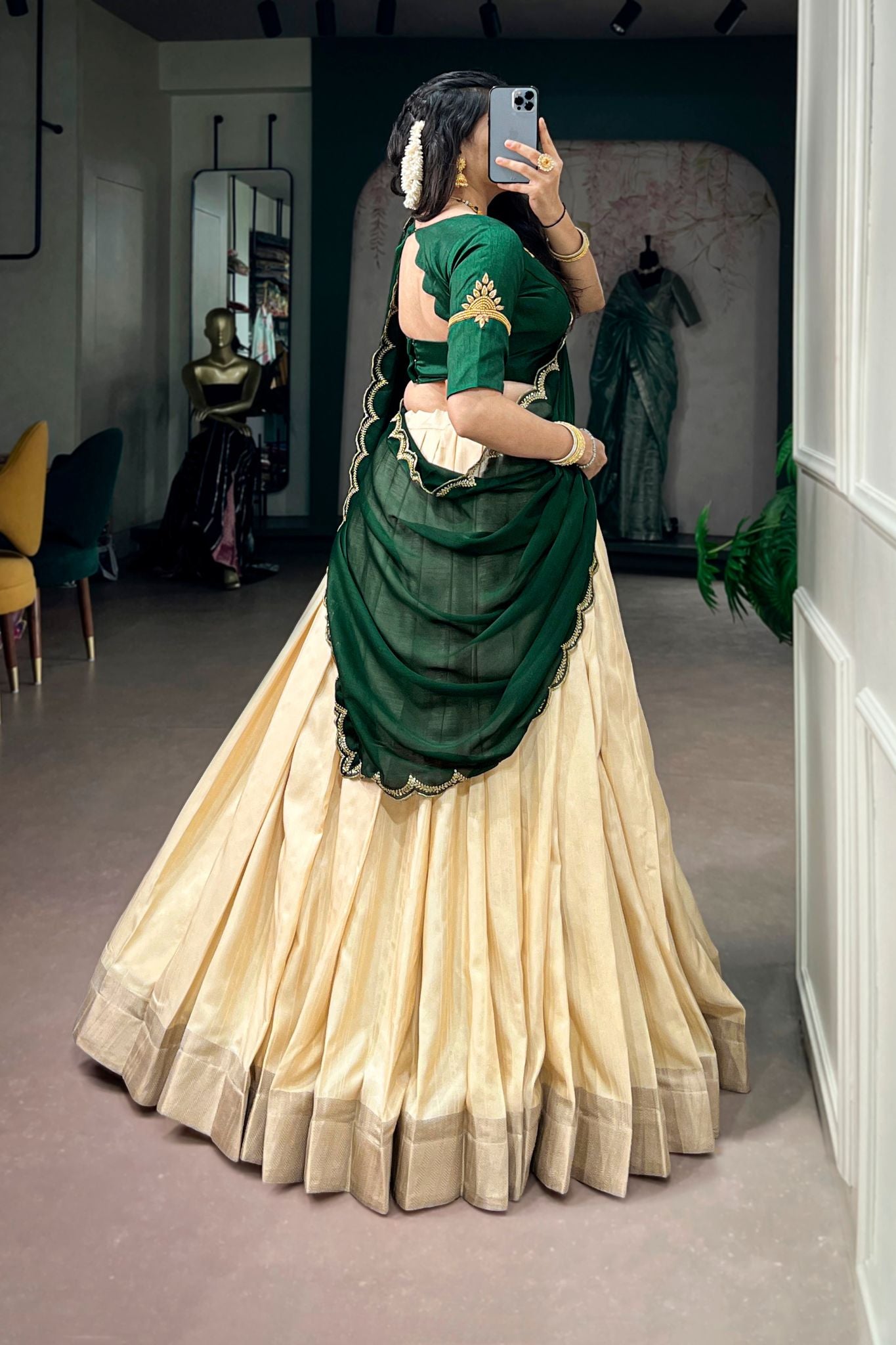 South Indian Style Onam Lehenga Choli for Women