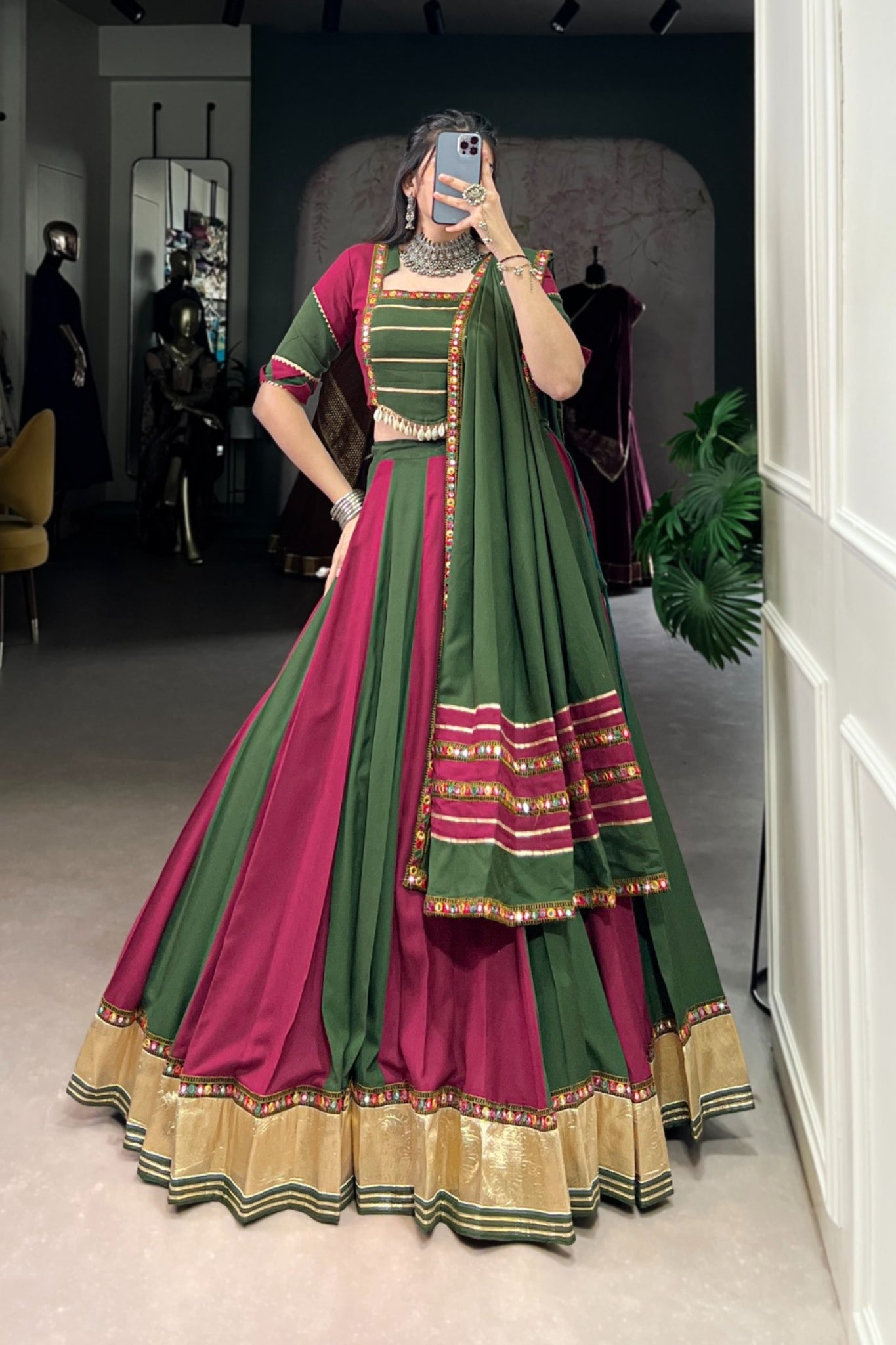 Pure Rayon Beautiful Gamthi Work Designer Traditional Navratri Lehenga Choli