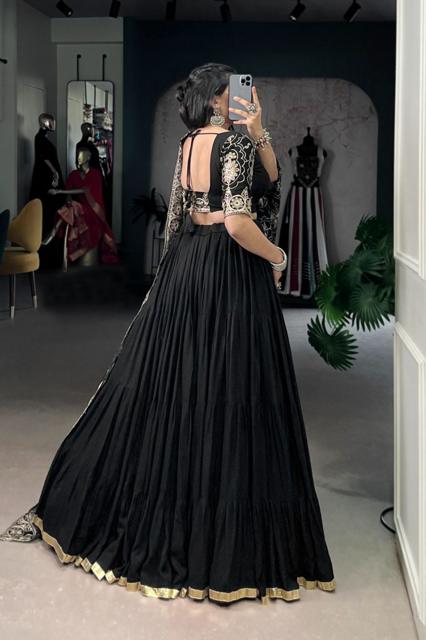 Black Embossed Designer Beautiful Full Flair Navratri Lehenga Choli