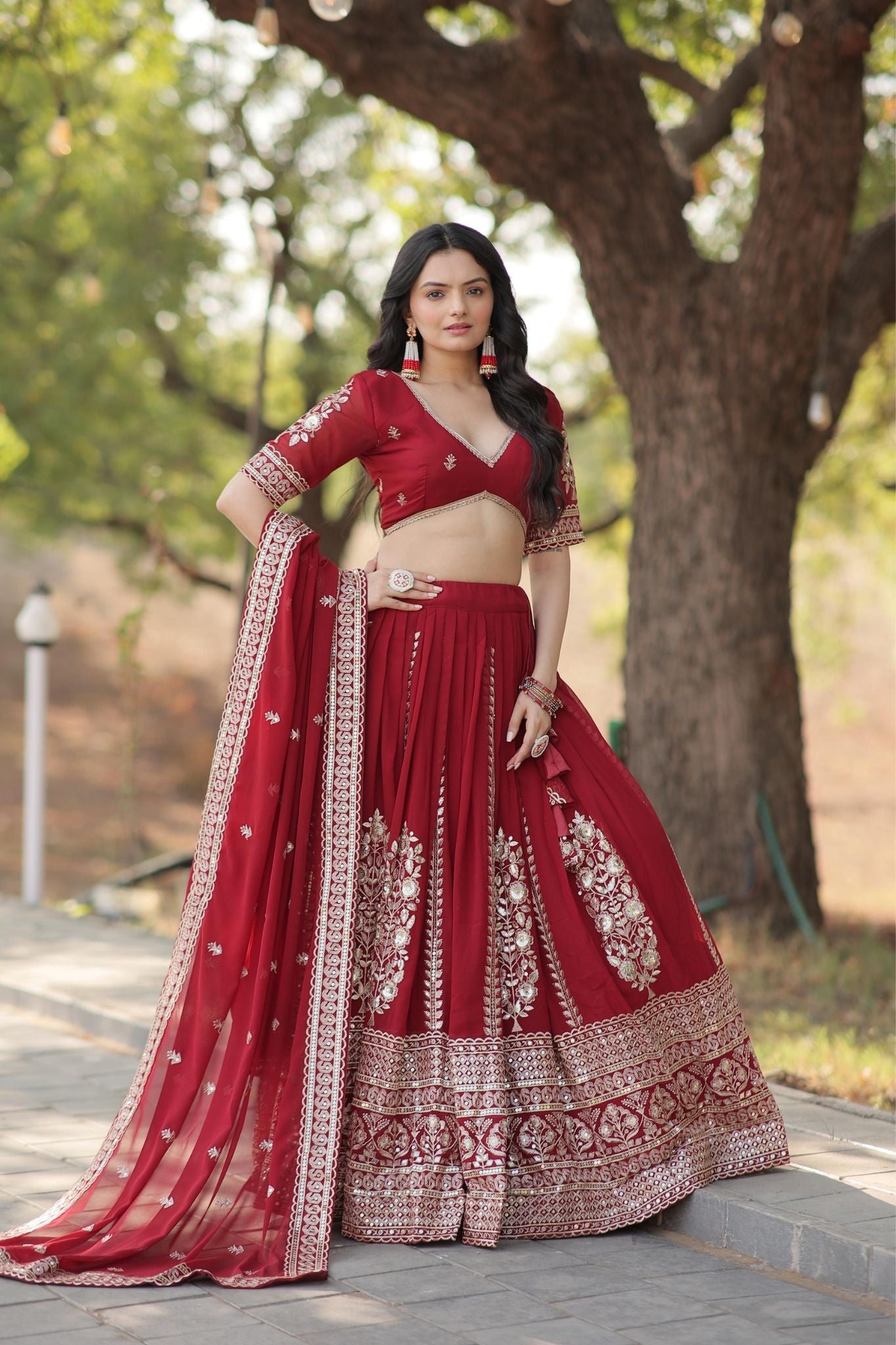 Maroon Georgette Embroidered Work Lehenga Choli