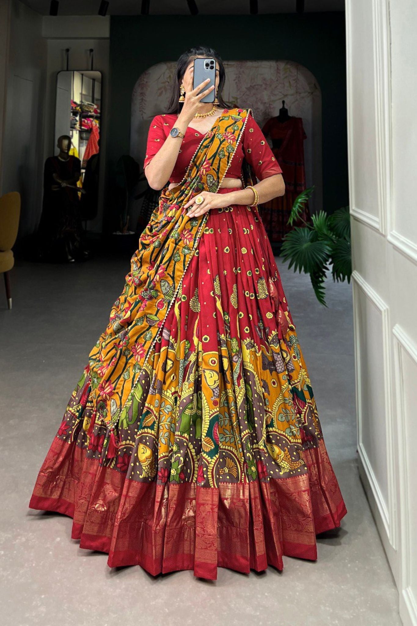 Kalamkari Print With Foil Work Lehenga Choli